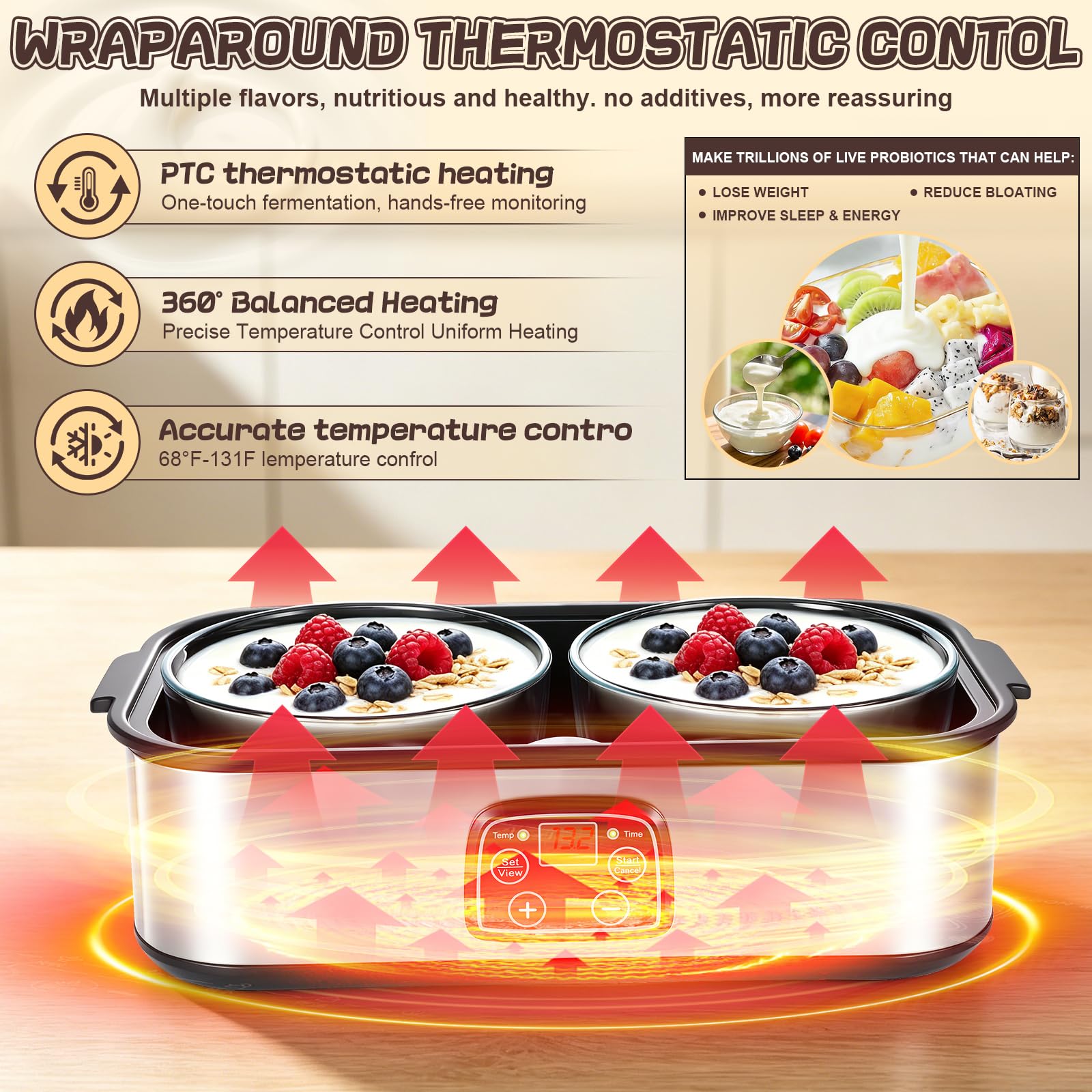 Yogurtiera Elettrica con Lcd Display, Macchina per Yogurt 2l, Yogurtiera con Timer e Controllo Della Temperatura, BPA Free, Yogurt Maker per Yogurt Greco, Formaggio, Natto, Vino Di Riso