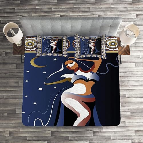 Miniatura 3 de Lunarable Oriental Coverlet, Ottoman Turkish Belly Dancer with Moon and Stars Image Artwork Print, 3 Piece Decorative Quilted Bedspread Set with 2
