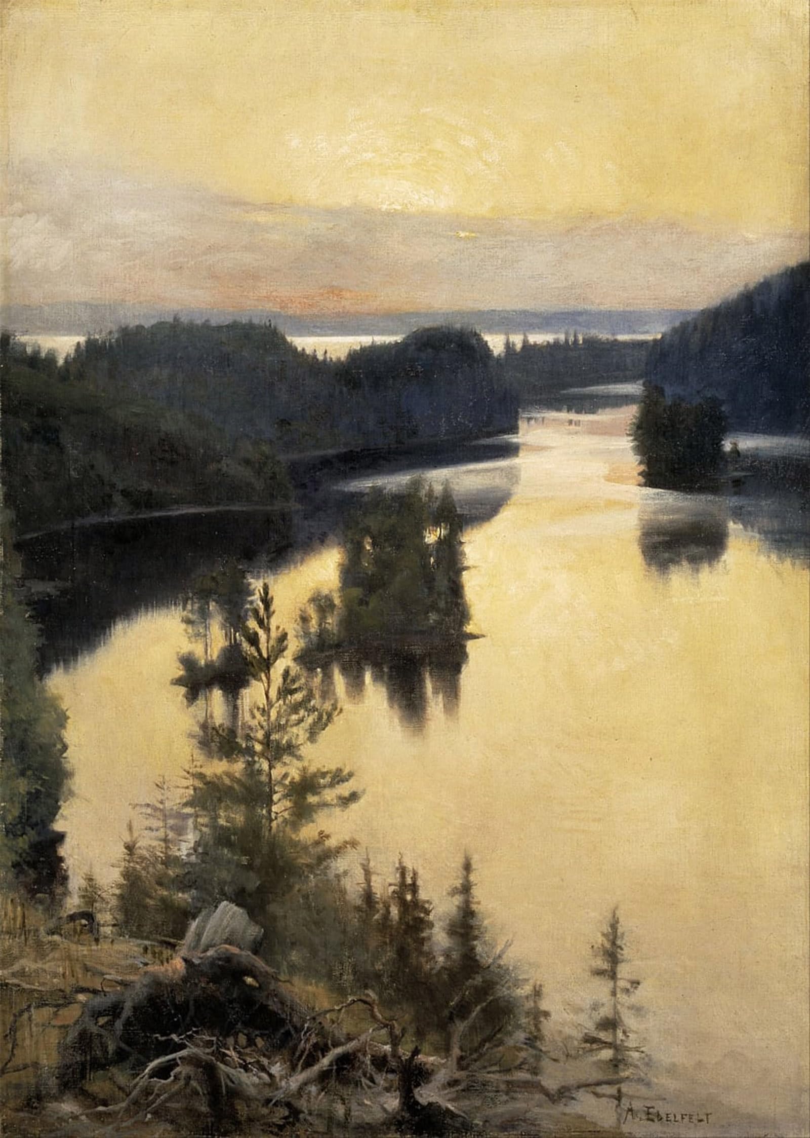SERENDIPITP Vintage Wall Art Canvas Nordic Poster Canvas Print Picture Kaukola Ridge At Sunset by Albert Gustaf Aristides Edelfelt Wall Art Poster for Home Decor 60x90cm