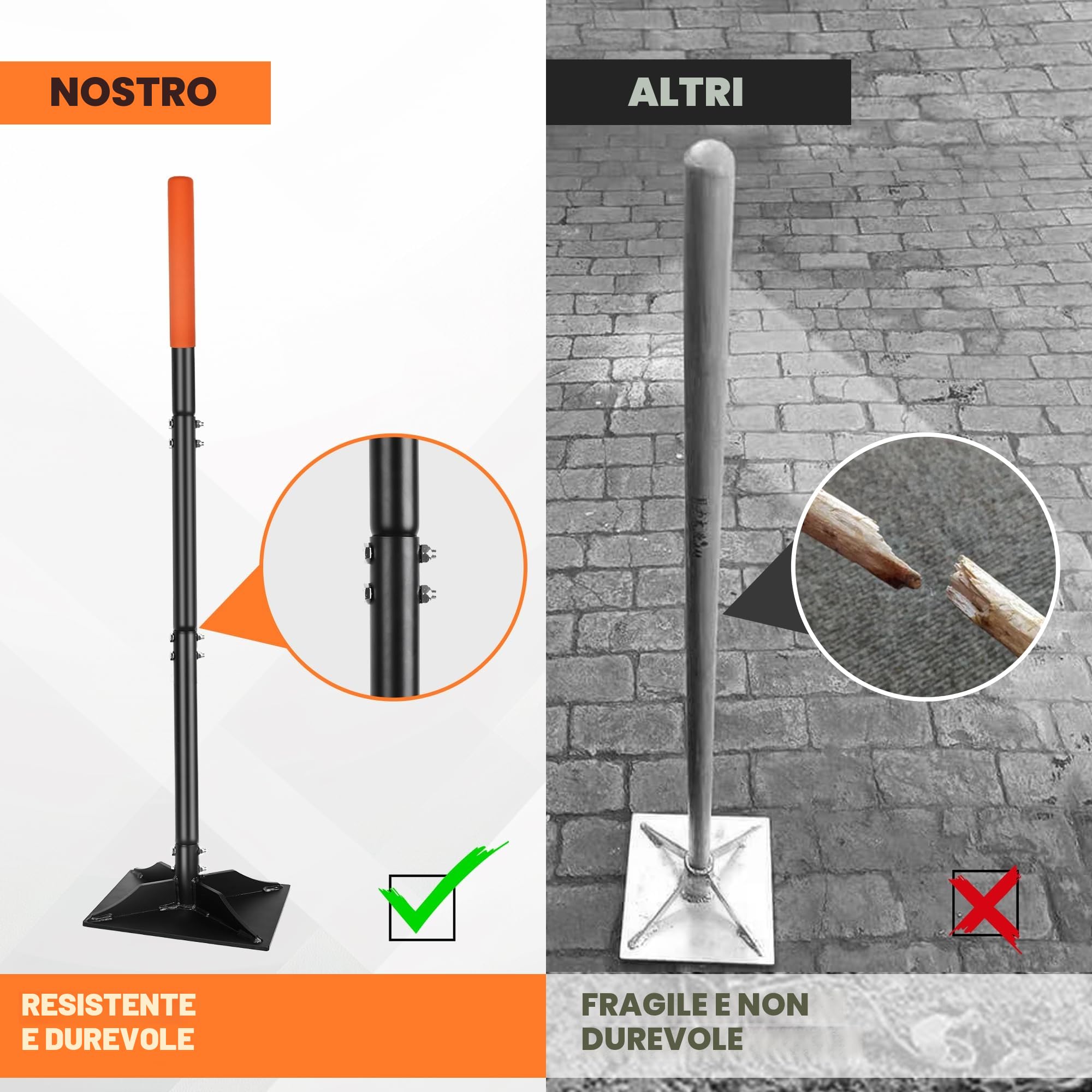 Tamper in acciaio da giardino con manico da 45 pollici, resistente, strumento ideale per livellare la suola, la gravità, l'asfalto, il drive