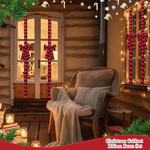 Miniatura 10 de Yinkin 16 lazos de cinta de Navidad para gabinete, 10 x 87 pulgadas, cintas y lazos a cuadros para puerta, decoración moderna de Navidad para