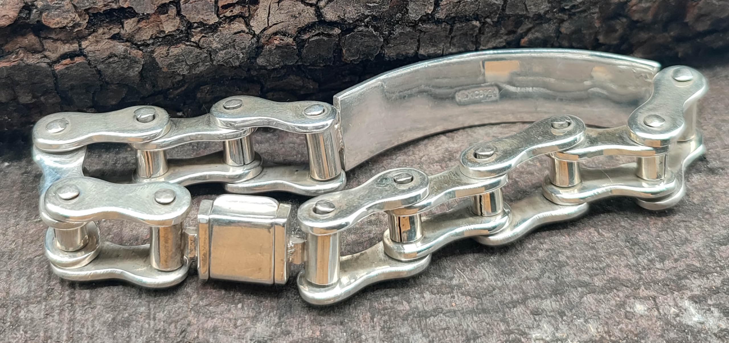 Kiss of Leather schweres Armband aus 925 Sterling Silber Motorradkette Fahrradkette Platte (26.5)