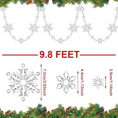 Miniatura 4 de Gerrii Guirnalda de árbol de copo de nieve de Navidad de 19.6 pies, 2 piezas de guirnalda colgante de copo de nieve transparente de acrílico