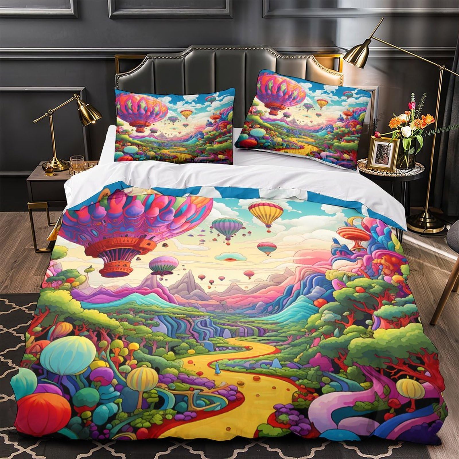 Parure de lit montgolfière anti-pli pour chambre de garçon