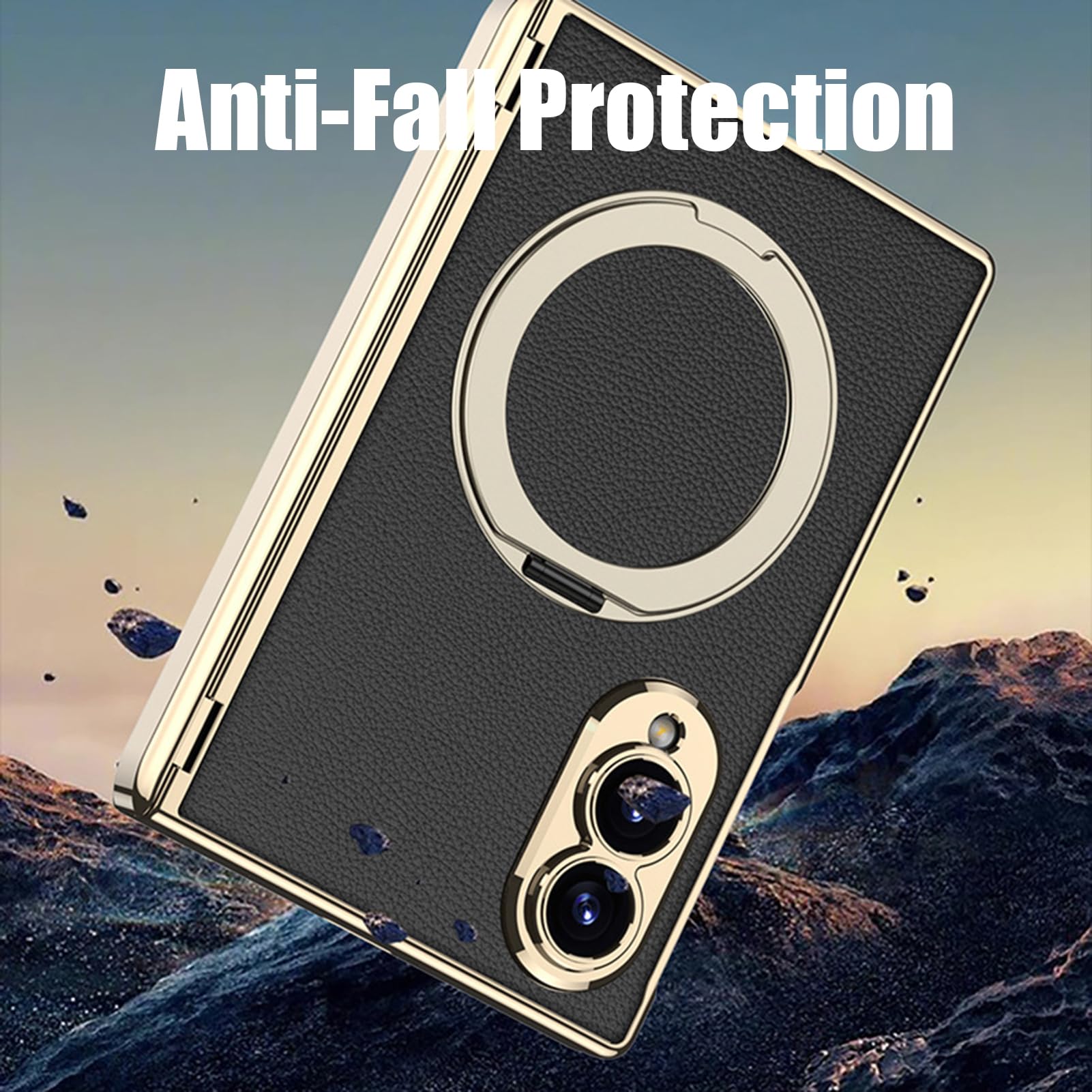 Custodia Placcata For Samsung Galaxy Z Fold 8, Copertura Proteggi Schermo For Lenti Con Bordo Dorato Custodia Avvolgente Con Cerniera Ad Anello Rotante
