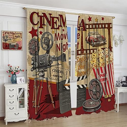 Miniatura 170 de Cortinas opacas para cine en casa, diseño retro moderno, tiras de película de palomitas de maíz para cámara de película, bolsillo para barra,