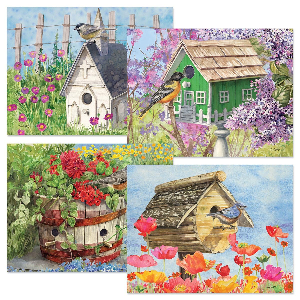 Current Birdhouse Note Cards - Set of 12, 4 Design Blank Inside 4 ¼ x 5 ½ Cards with Envelopes by artist Tim Coffey