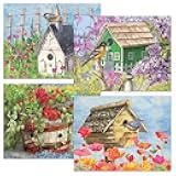 Current Birdhouse Note Cards - Set of 12, 4 Design Blank Inside 4 ¼ x 5 ½