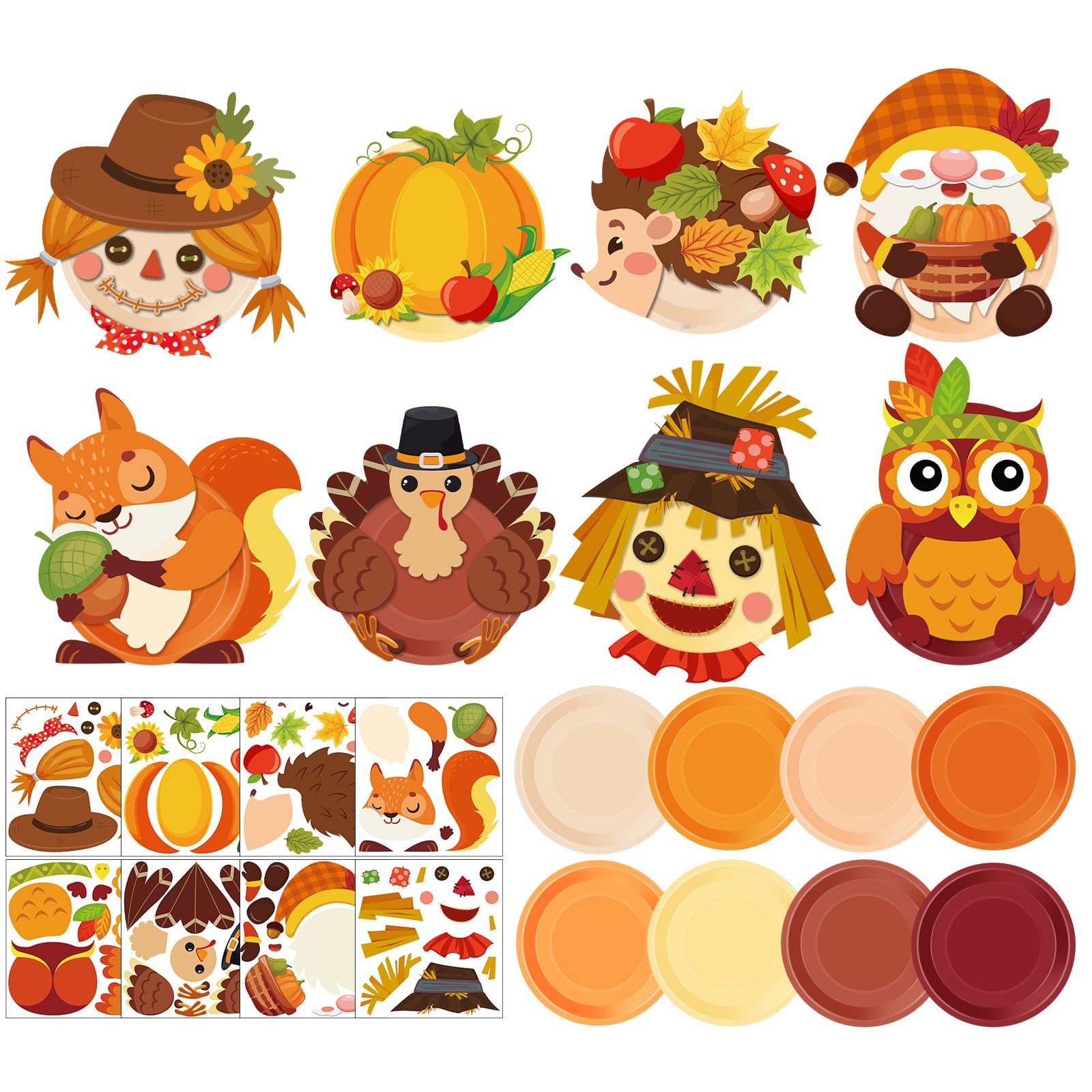 Layhit 24 Pcs Fall Craft Kit DIY Fall Forest Animal Turkey Plate Kits