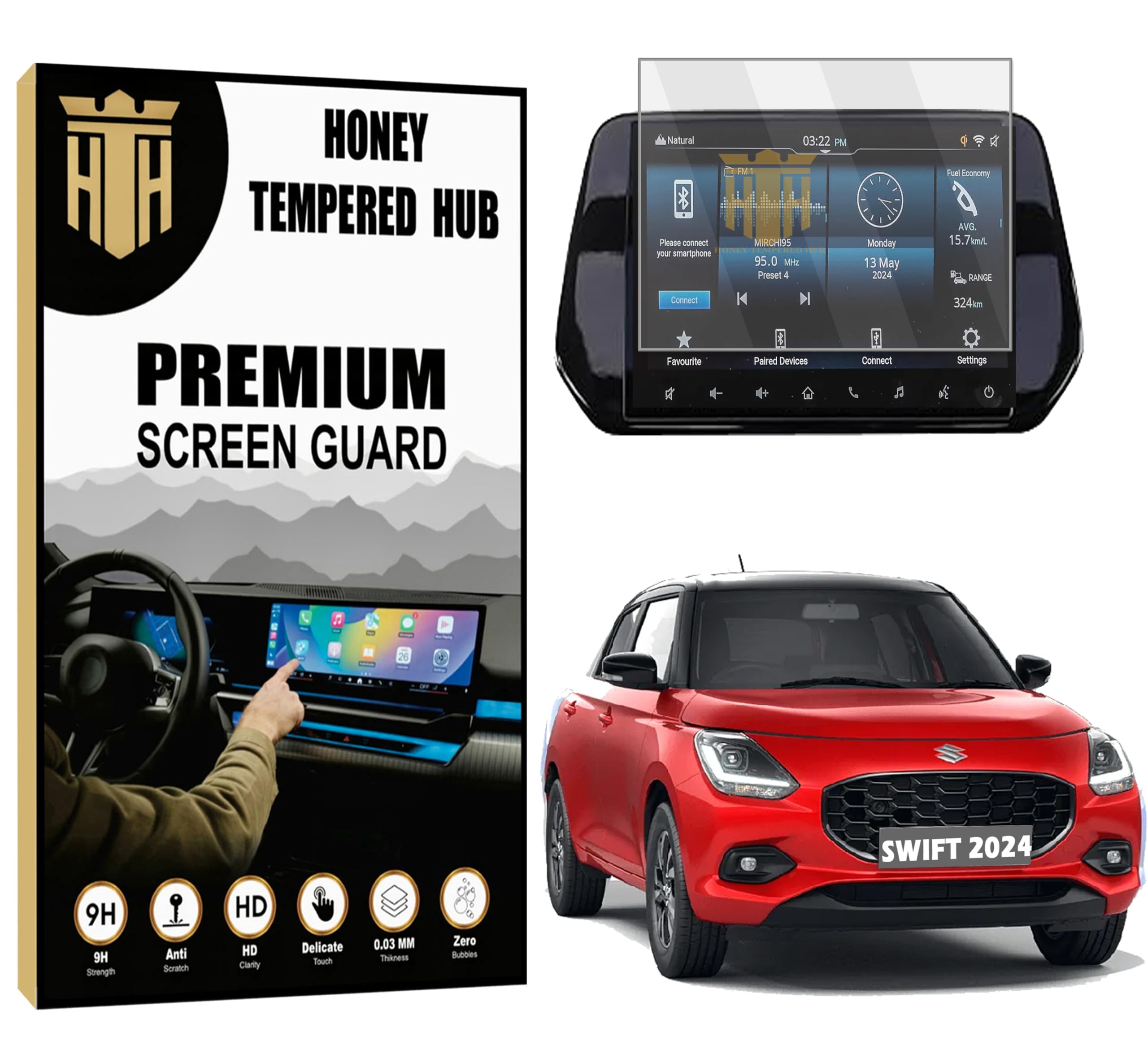 HONEY TEMPERED HUB 9H HARDNESS SCREEN PROTECTOR FOR MARUTI SUZUKI SWIFT 2024 FACELIFT 9 INCH INFOTAINMENT GUARD | ANTI SCRATCH TOUCH SCREEN ACCESSORIES FOR ZXi+ CAR LCD TOUCHSCREEN-image-47