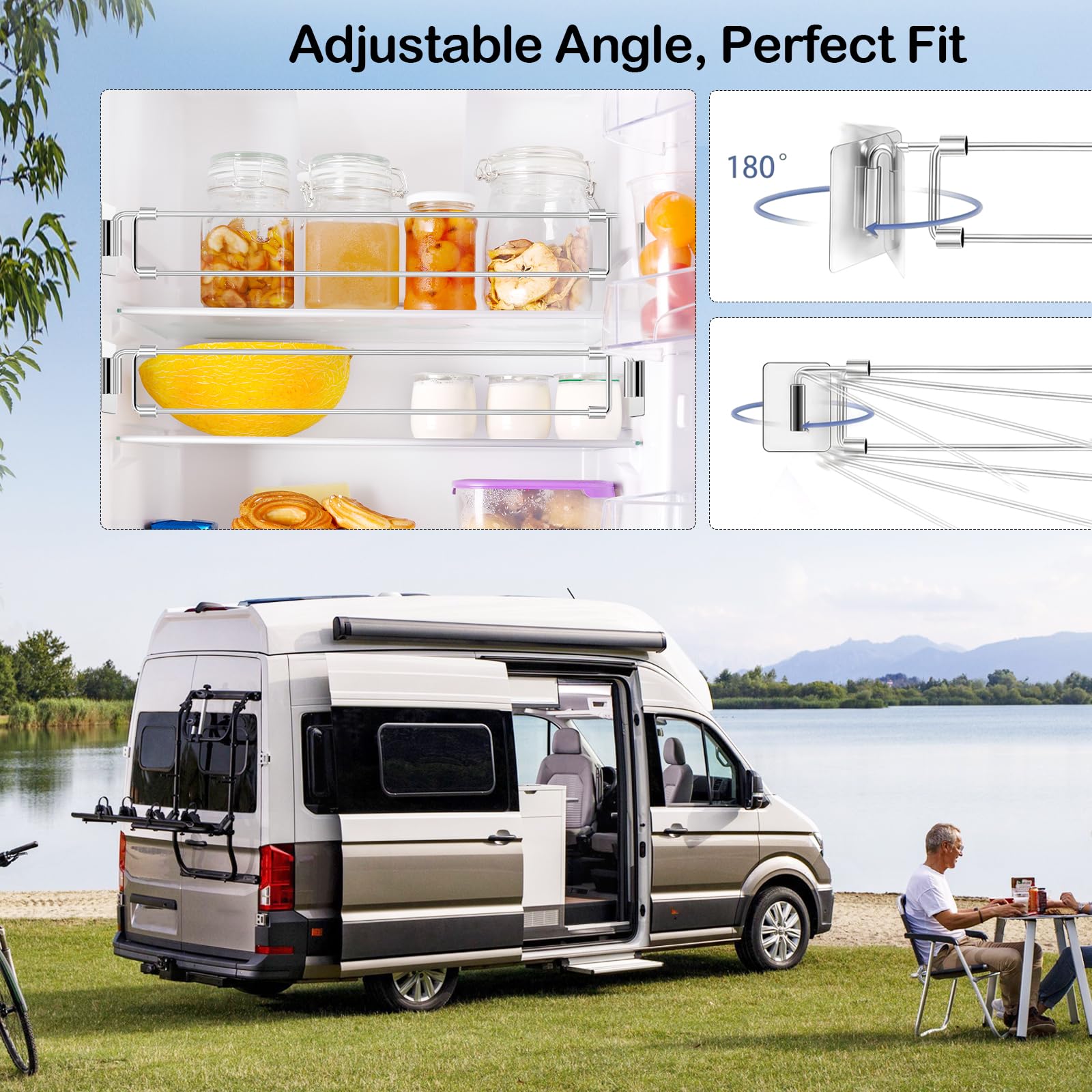 Organisateur De Réfrigérateur, 4PCS Support De RéfrigérateurPour Camping-Car Doubles Réglables avec Barres en Acier Inoxydable pour Stabiliser Les Aliments Et Les Boissons - 31,6-57,5 cm
