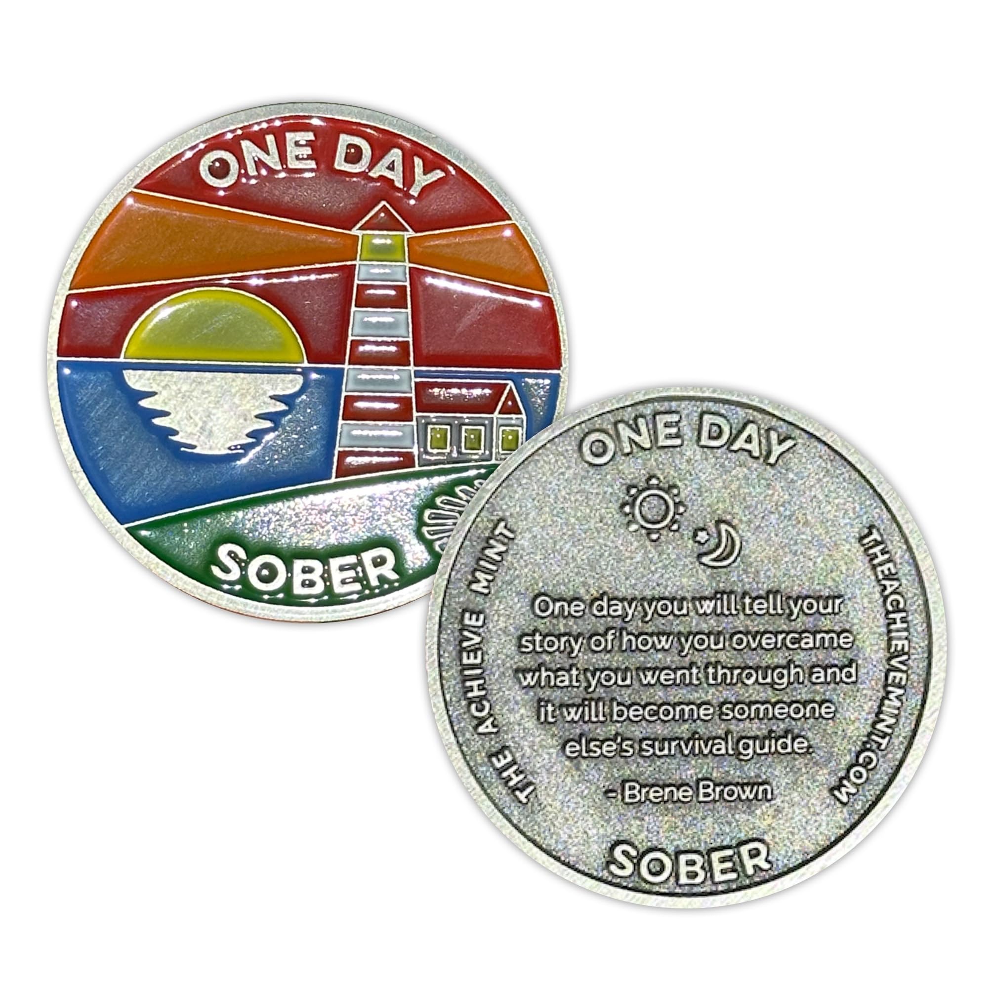 The Achieve Mint 1 Day Sober Token | One Day Sober Chip | Non-AA Gift, Non-Religious Medallions for Men and Women Celebrating Sobriety