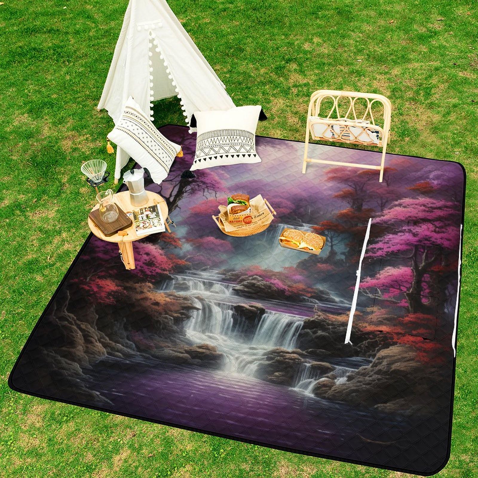 3D Stampa Cascata Coperta Picnic Impermeabile animalees Stuoia Spiaggia Pieghevole Coperta Da Picnic Per Spiaggia, Campeggio, Escursioni E Gite 200x200cm