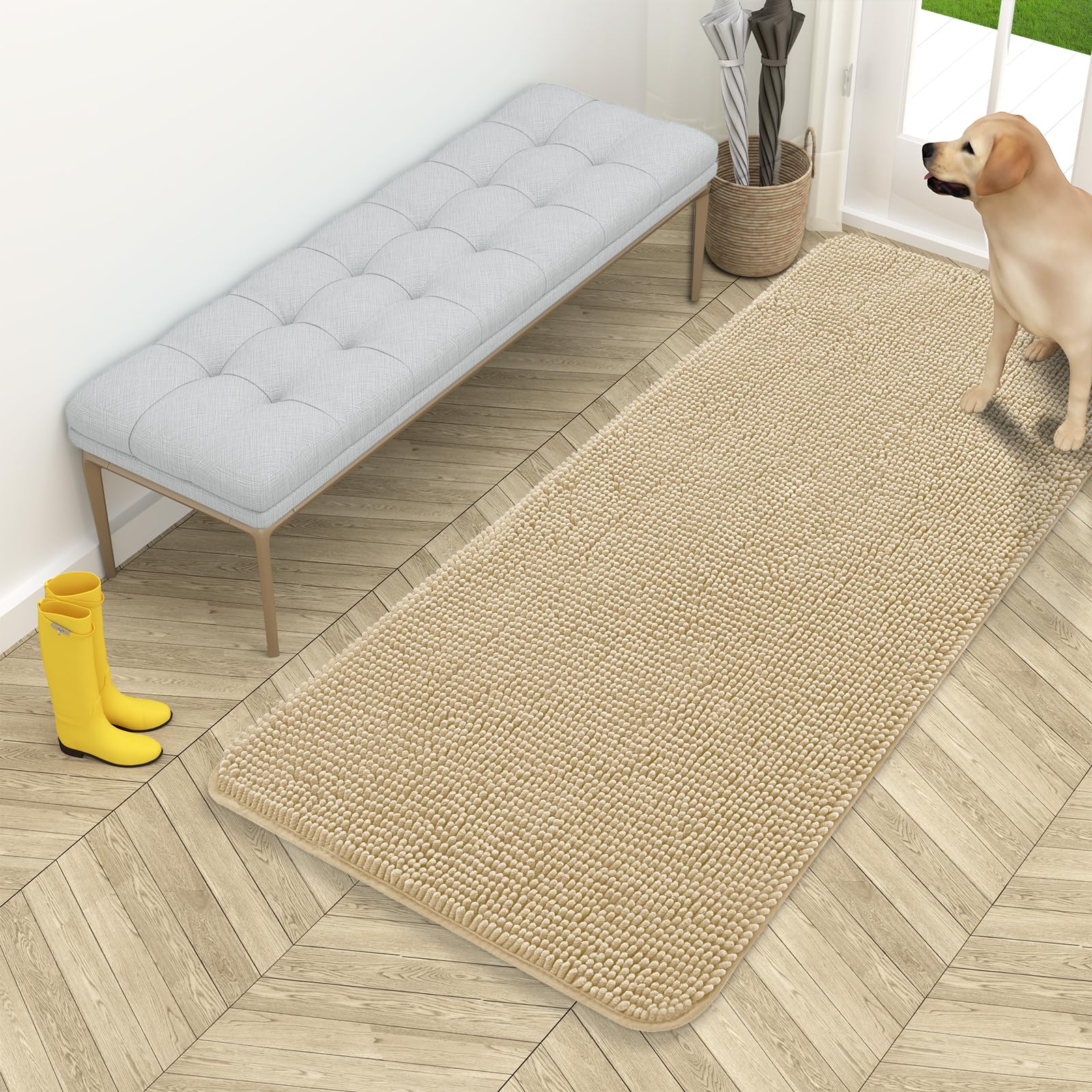 OLANLY Dog Door Mat for Muddy Paws 54x24, Super Absorbent Chenille Mud Mat