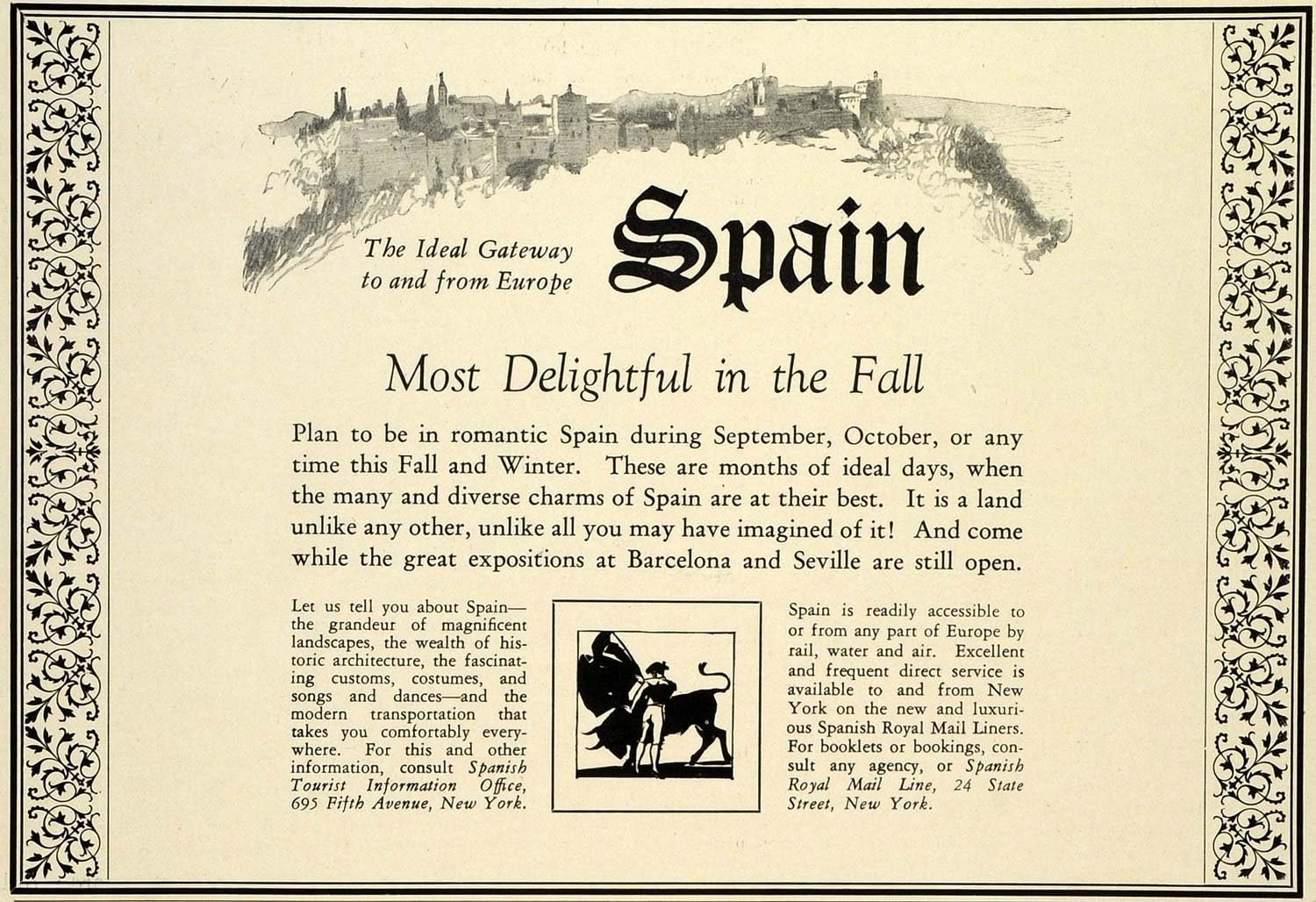 1929 Ad Spanish Royal Mail Cruise Liners Spain Tourism