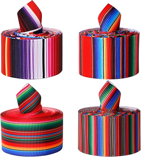 MLURCU Cinta mexicana de serape, cinta de fiesta, 4 rollos de 20 yardas, cinta a rayas para envolver regalos, decoraciones de fiesta mexicana,
