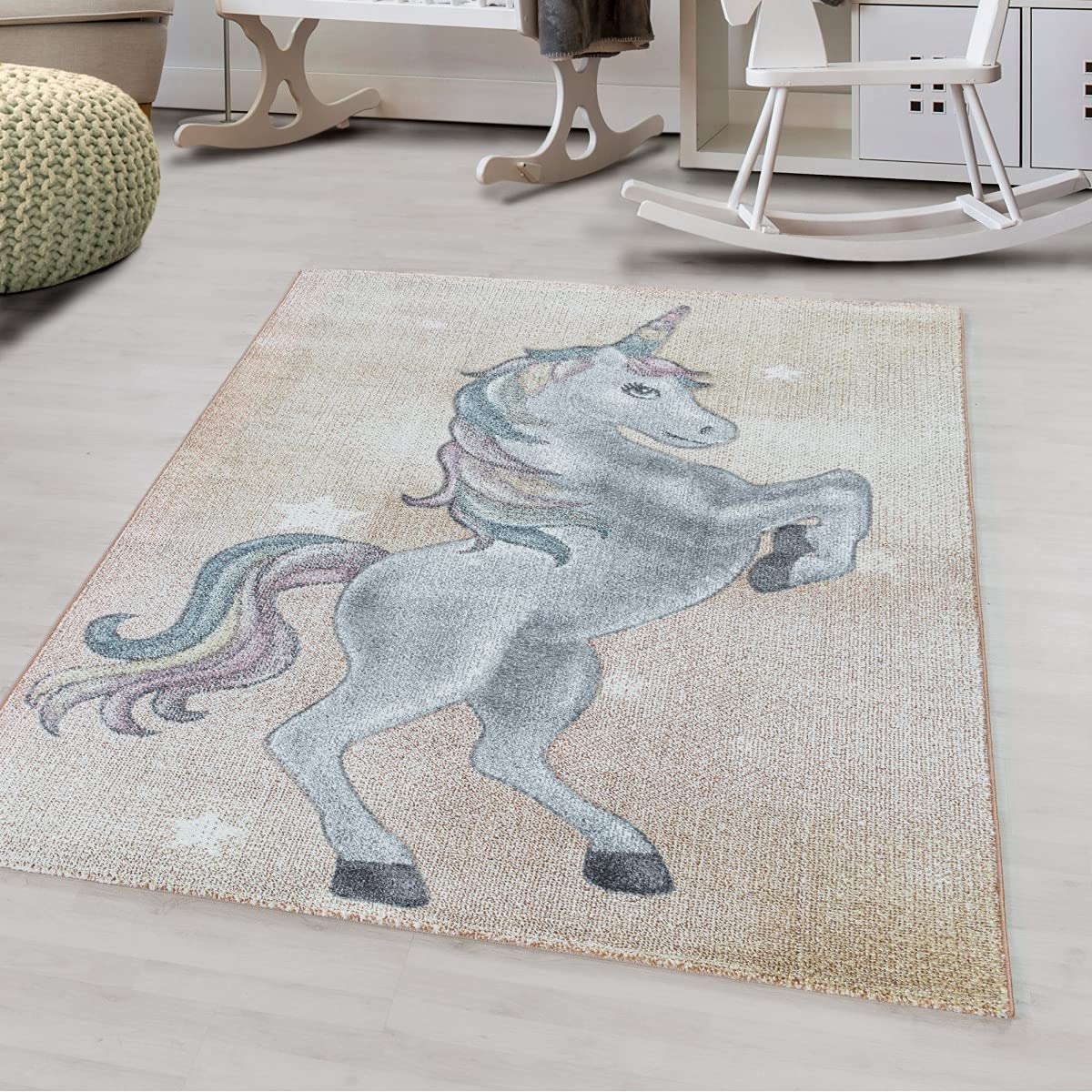Tapis pour chambre d'enfant licorne jaune doux 140x200 cm