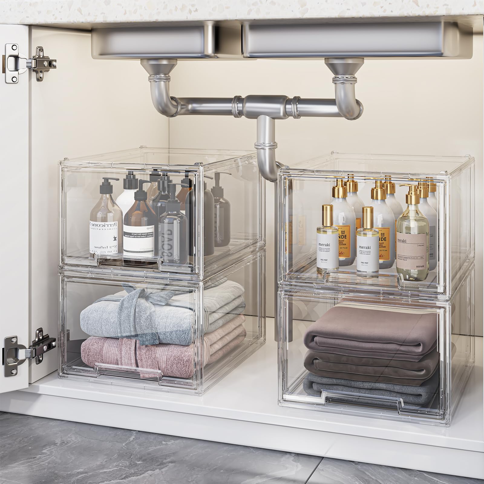 Confezione da 2 cassetti impilabili in plastica, organizer per cassetti da scrivania, organizer per 2 cassetti, organizer per trucchi con cassetti, organizer in acrilico per forniture per ufficio,