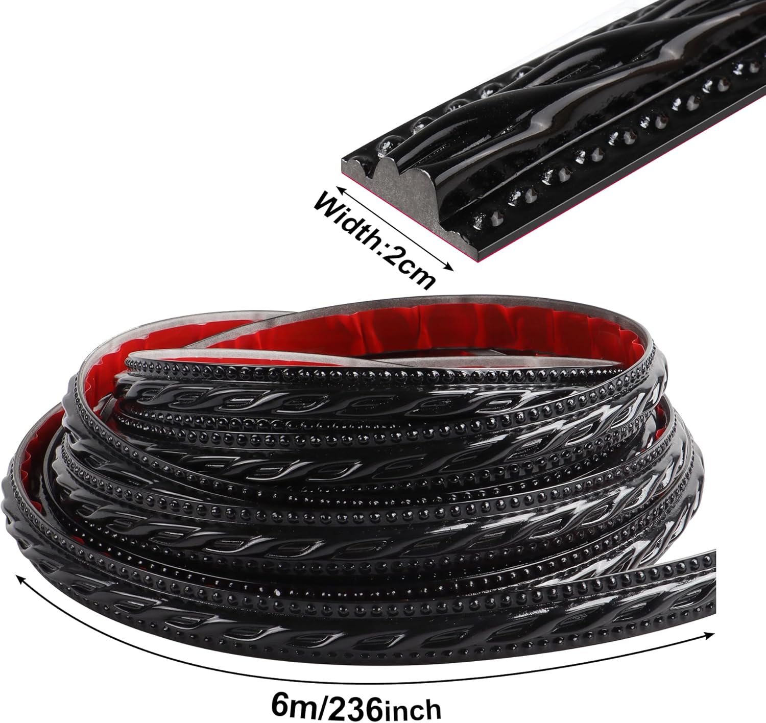 JUNART PVC Moldings Trim, 600cm×2cm, Peel and Stick Self-Adhesive, Coving for Ceilings, Wall Moldings for Wall Edge, Mirror Frames, Ceiling, Skirting Boards, Cabinet(Black)