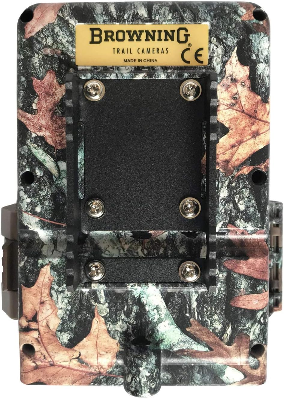 Browning Patriot Trail Camera, back view, showing the mounting bracket and battery compartment latch.