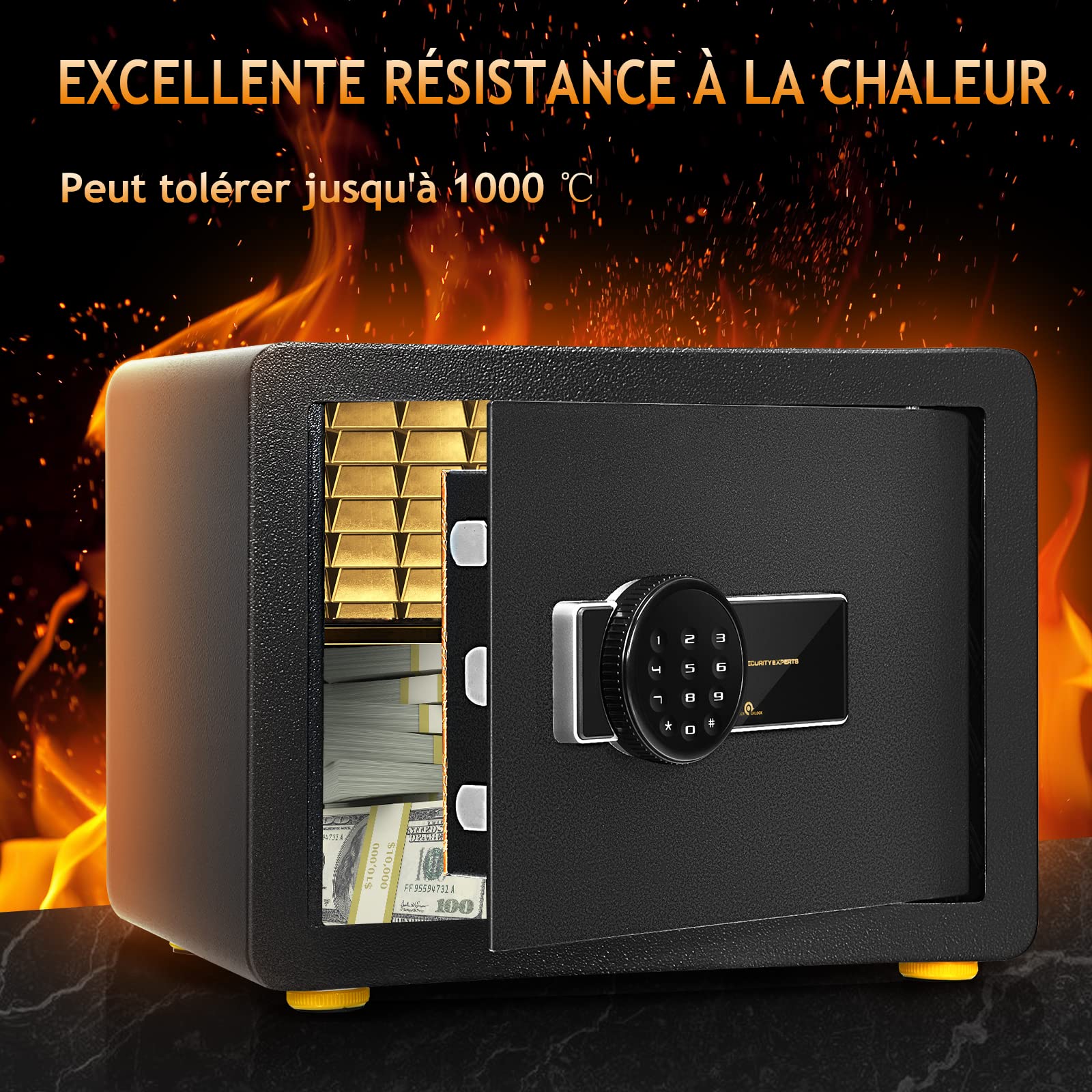 GOPLUS Coffre-fort avec Serrure à Code Électronique, Coffre-fort en Acier Robuste avec Étagère Amovible et Système d'Alarme, Fonction Anti-indiscrétion, 40X30X30 CM