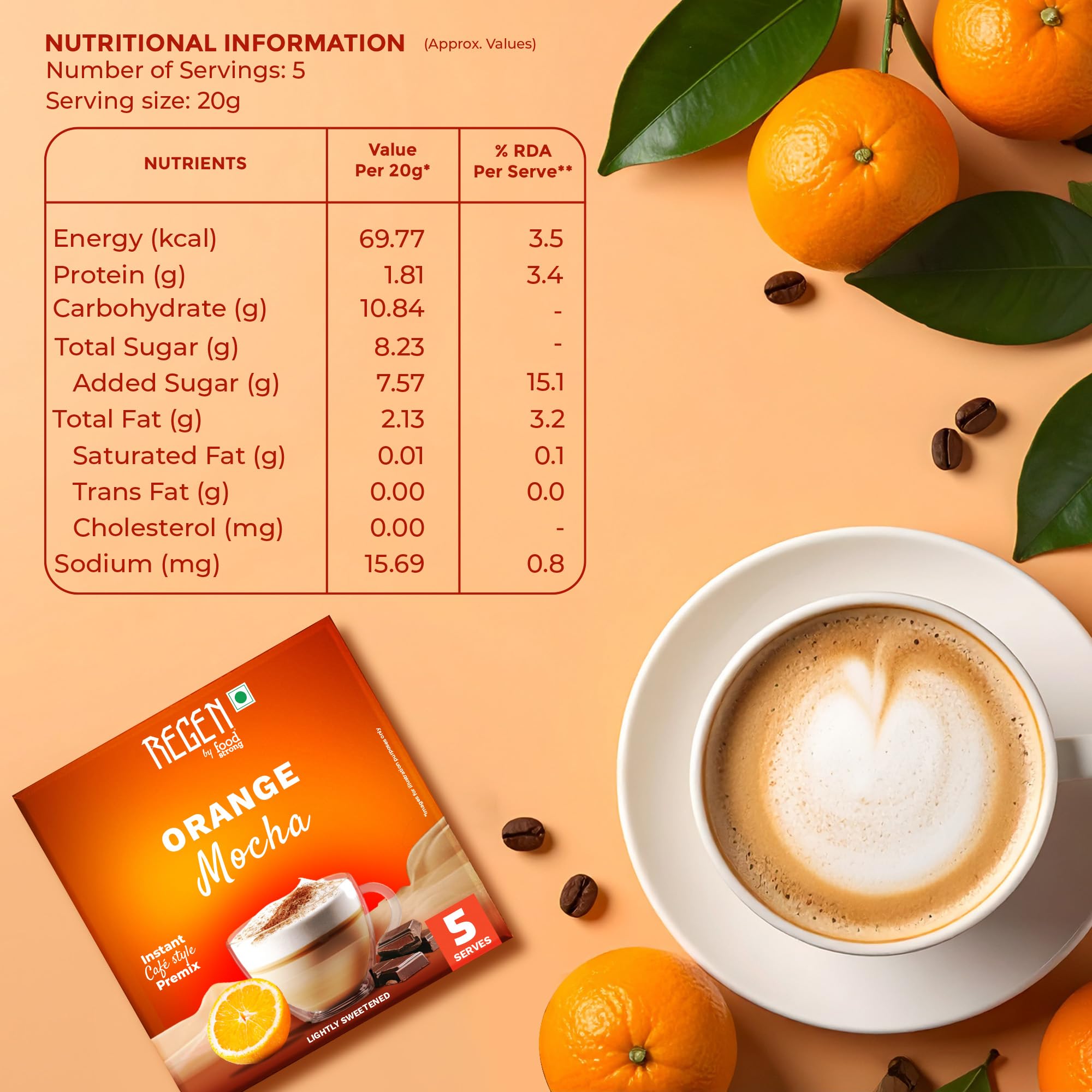Regen Zesty Orange Cappuccino Mix | Instant Cafe Style Coffee