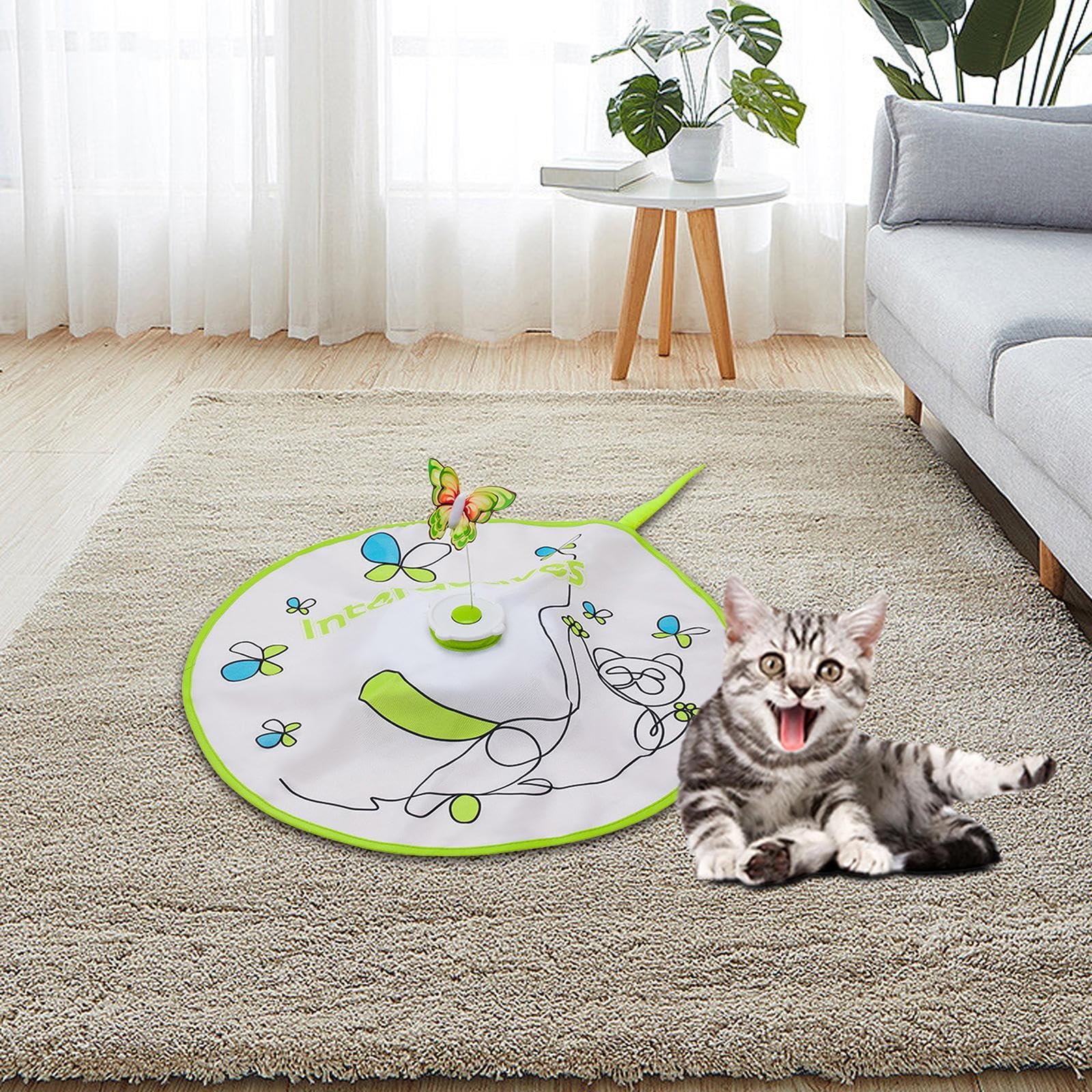 Juguete Interactivo para Gatos, Juguete Eléctrico Giratorio con Plumas para Gatos, Mariposa Ligera Y Aleteante para Entrenamiento de Persecución Y Jue