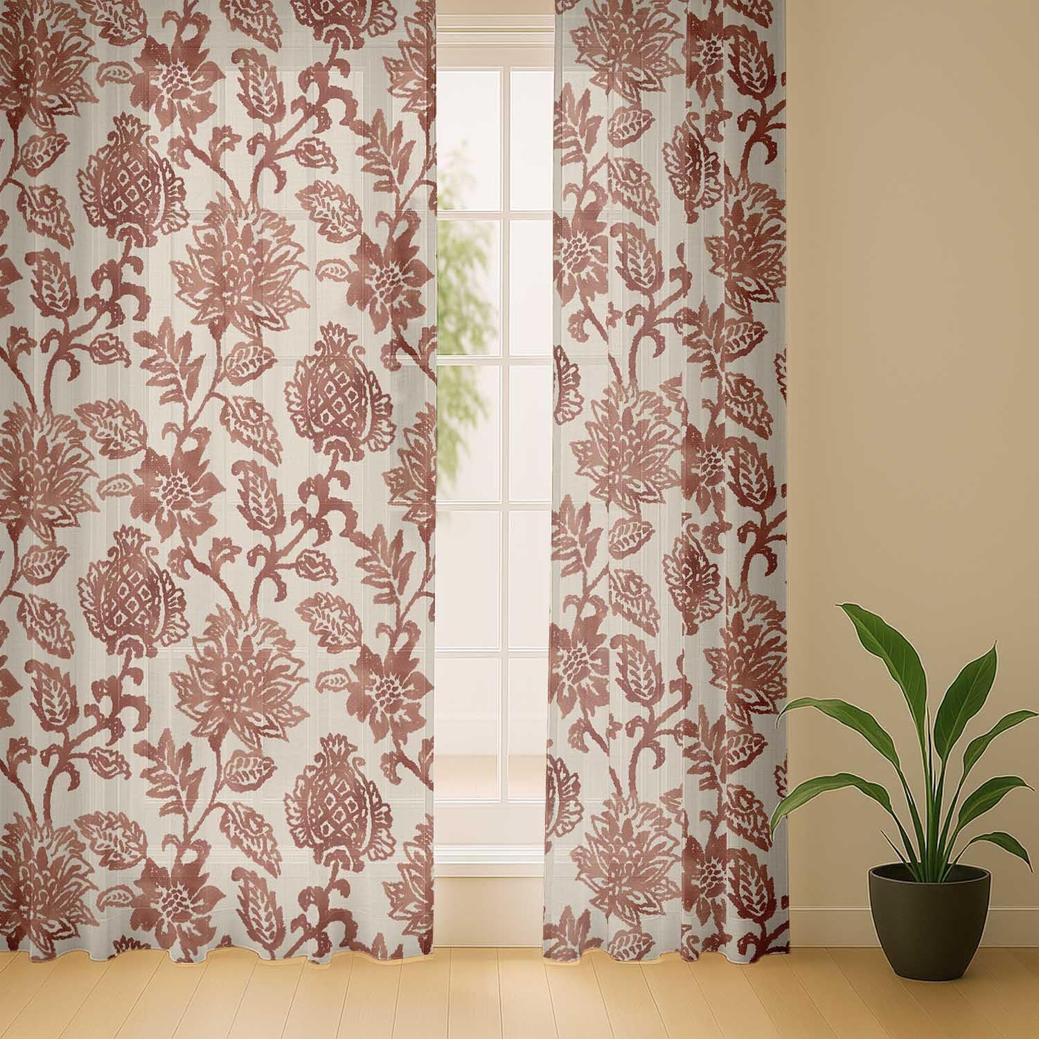 Botanical Vine Design Sheer Curtains for Short Windows - Set of 2 Panels, 63", Grommet Top, Printed Georgette, Light Filtering Drapes for Kitchen or Bedroom