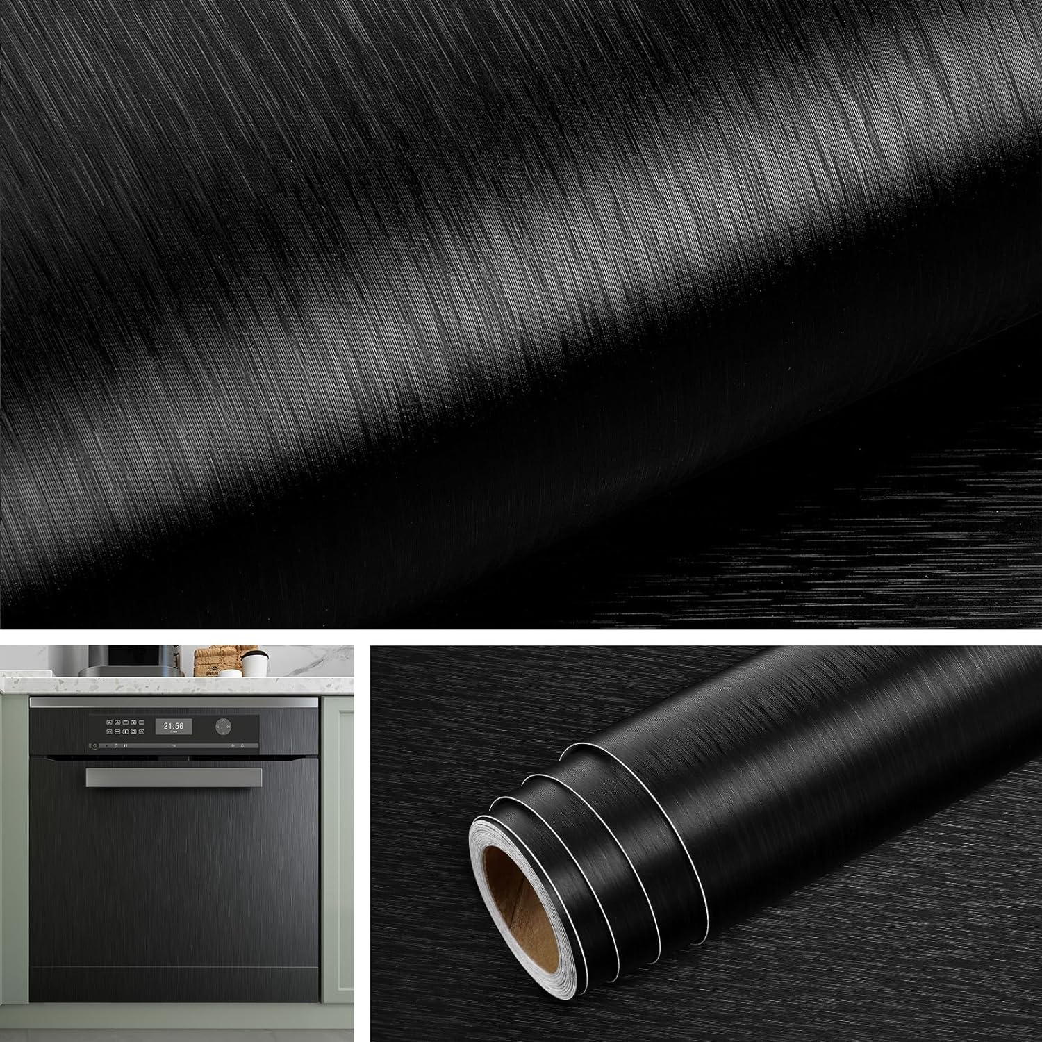 Livelynine 15.8x394 Contact Paper Black Peel and Stick Wallpaper for ...
