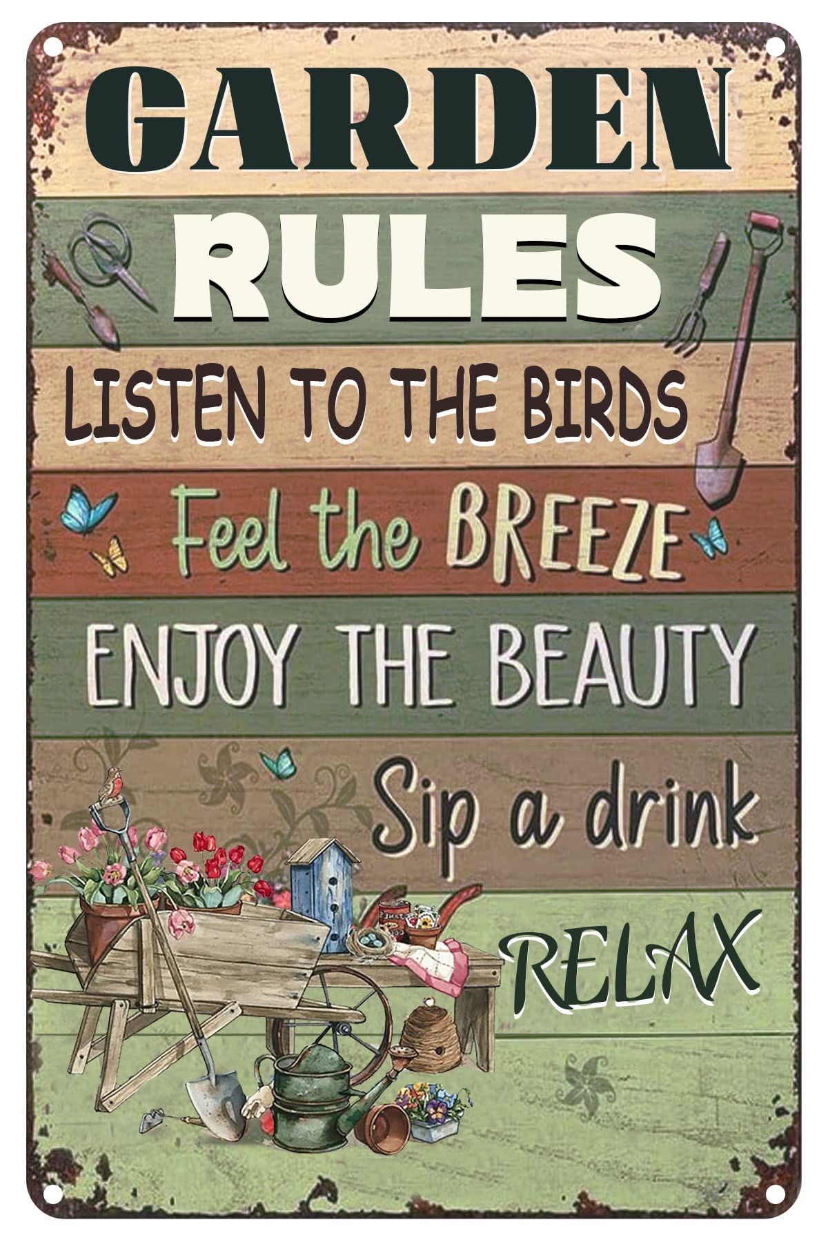 Sitrmgh Sign Garden Rules Metal Tin Garden Decor Indooroutdoor Home Decor Metal Gardening 12X8 Inch
