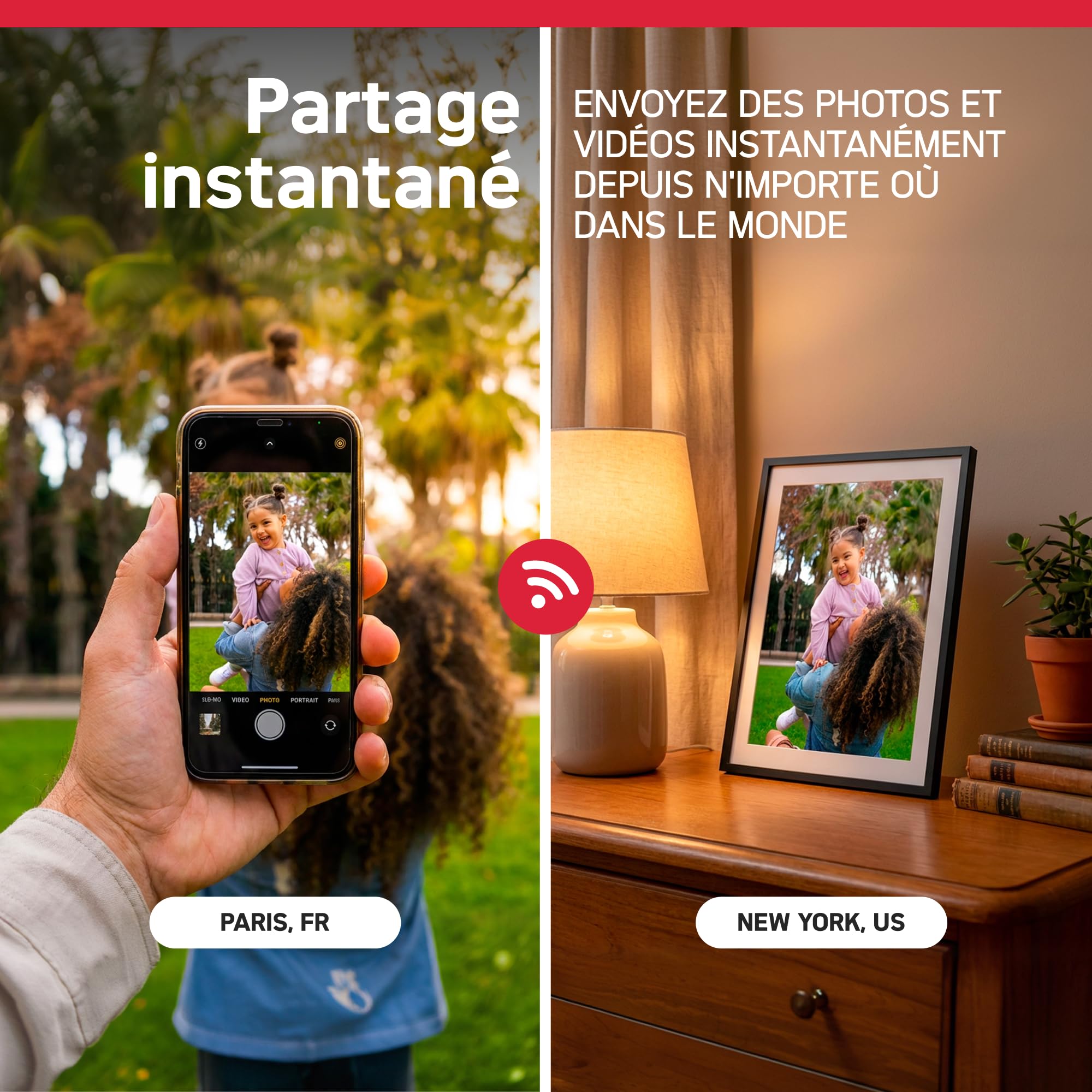 AgfaPhoto Cadre Photo Connecté Realiview APF1000 Wi-FI 10" LCD - Affichage Photos/Vidéos, Horloge, Météo, Rotation Auto, Mémoire 32Go, Appli FRAMEO iOS/Android Incluse - Noir