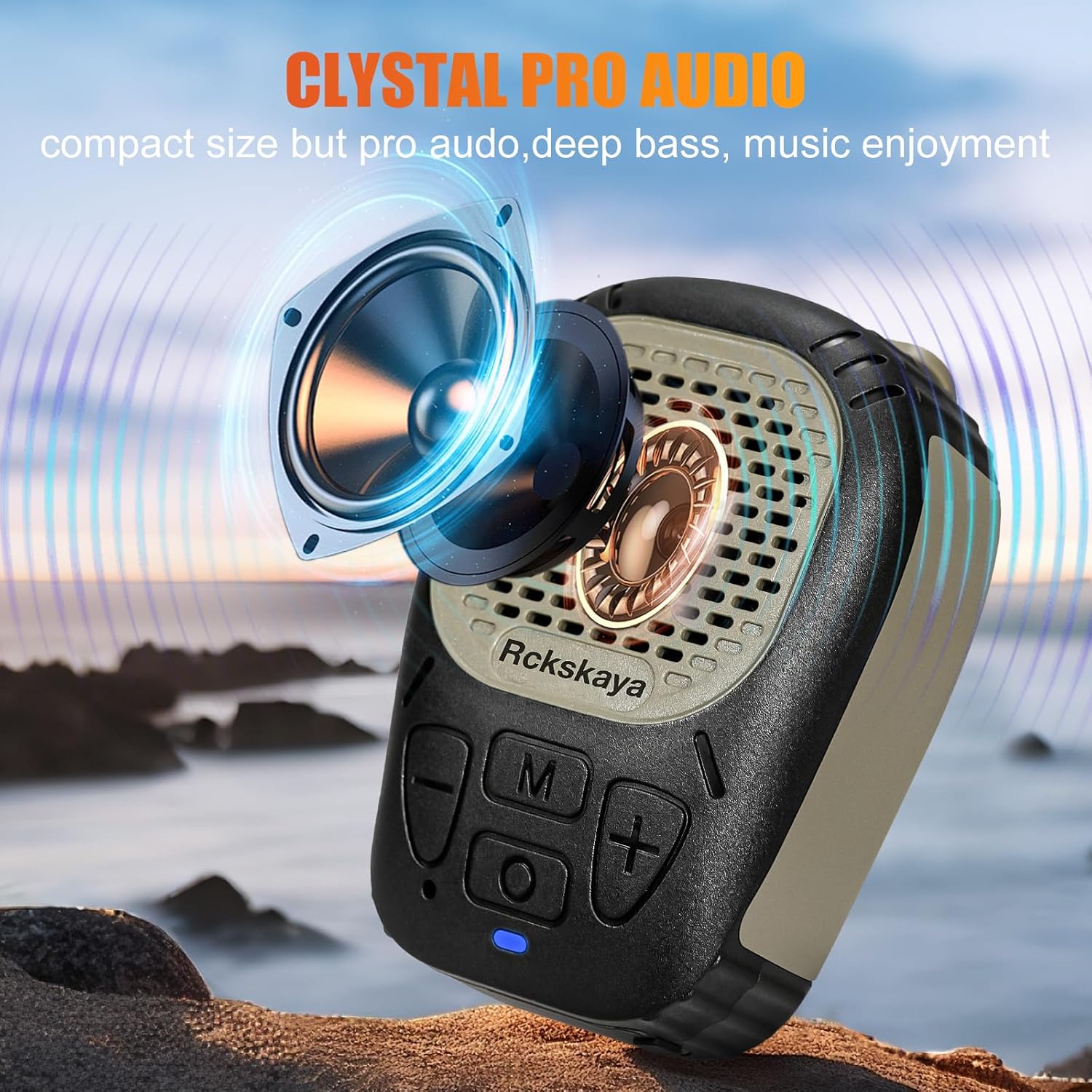 Wearable Bluetooth V5.3 Speaker, Clip-On Wireless Jobsite 30H Working Time IPX7 Water-Resistant TWS Portable Speaker, Built-in ENC for Mic Music/Calls for Indoor and Outdoor (Army Green) - Image 2