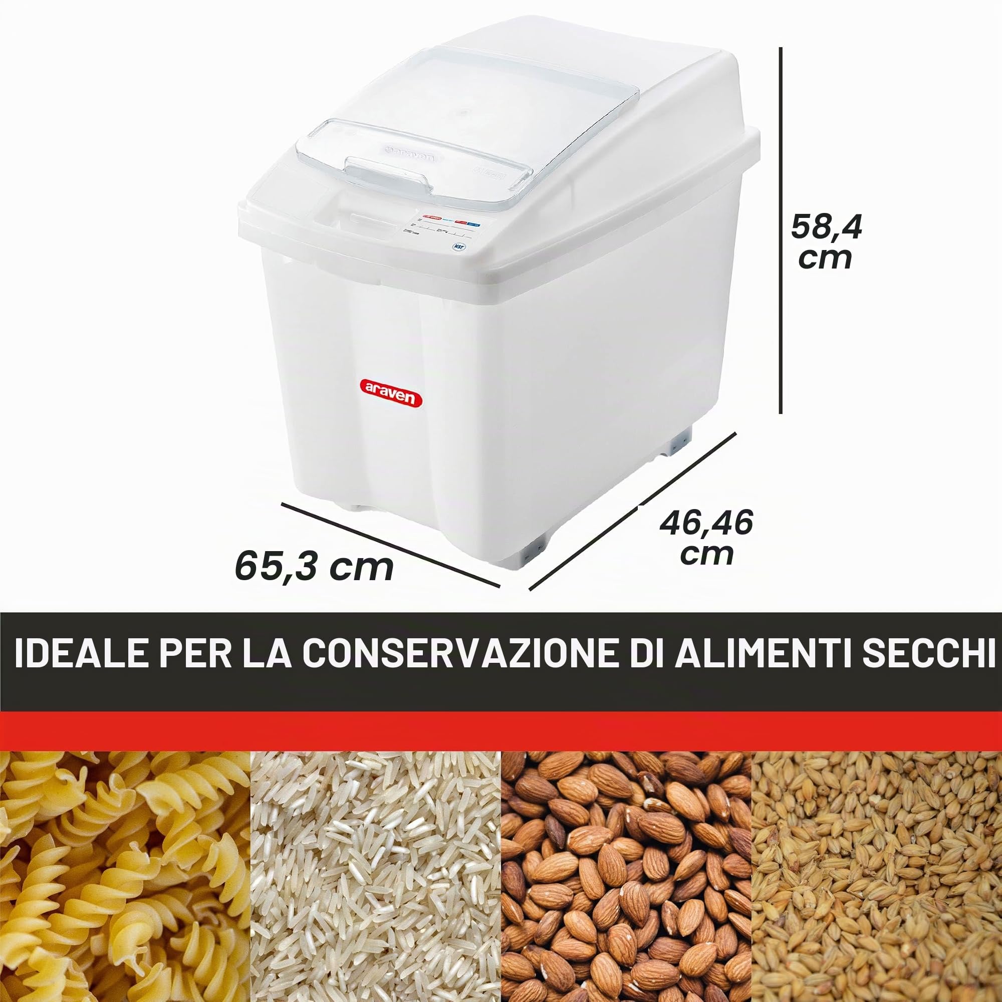 Araven Mestolame Tramoggia Contenitore Alimenti da 100 Litri in Plastica Resistente