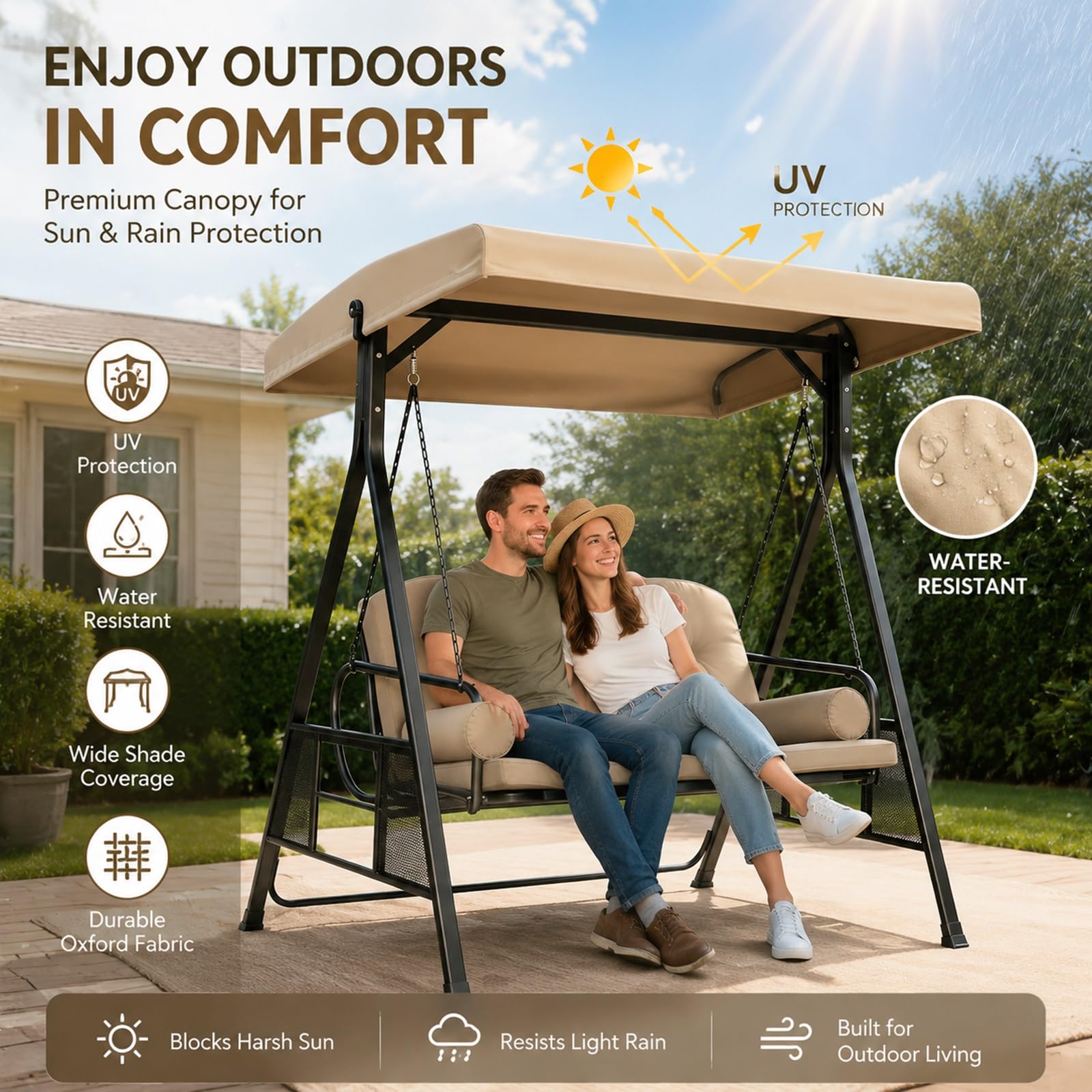 Copridondolo tetto sostitutivo per dondolo esterno da patio | Tessuto poliestere 600D 250g/m², resistente agli strappi, adatto giardino terrazzo piscina(59.84*48.82in)