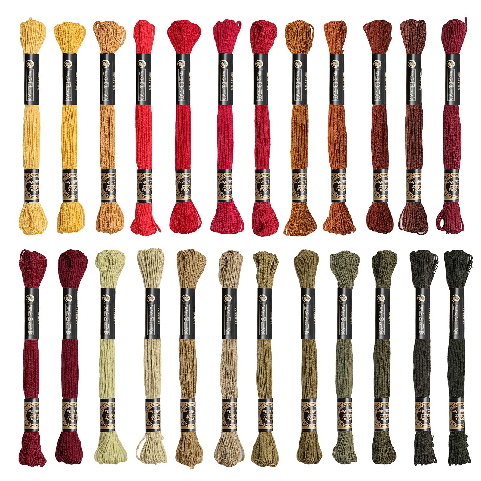 24 Skeins Embroidery Cotton Floss is 100% Egyptian Long Fiber Cotton of 8.75yds Each Cotton Cross Stitch Thread for Hand Embroidery DIY Creation and Friendship Bracelet String (Red &amp; Green Series)