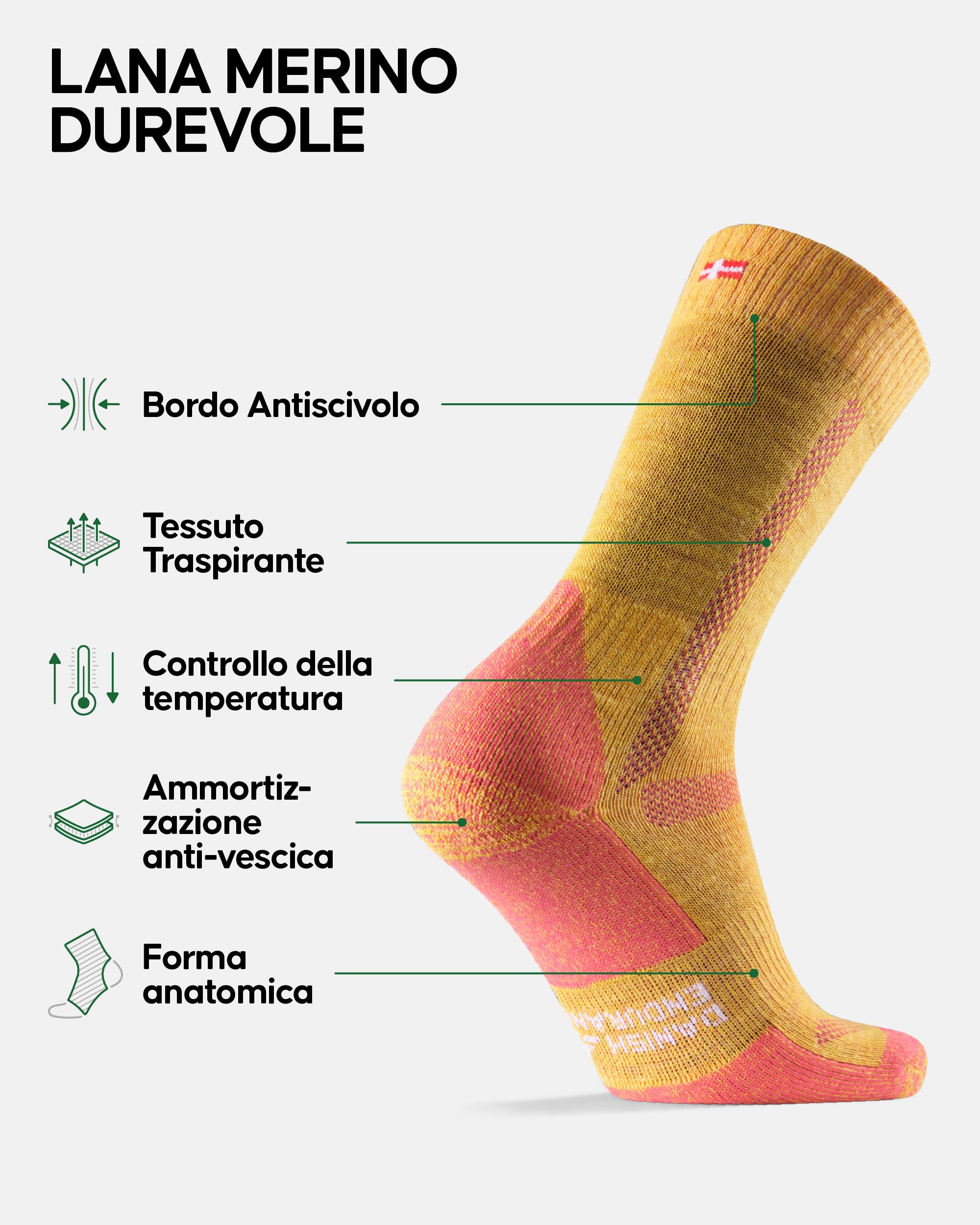 DANISH ENDURANCE Calze Trekking in Lana Merino, Anti-Vescica, Calzini Termici da Uomo, Donna, Bambino