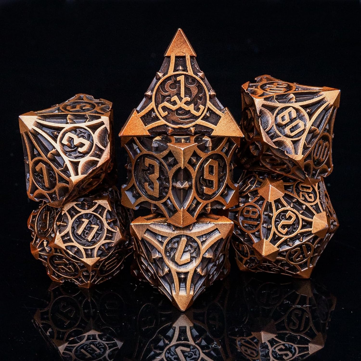 Metal DND Dice Set with A Gift Box, Bronze Spike Trap Heavy Metal Dice Set, Designed for DM and D&D RPG Player, Perfect for Dungeons and Dragons, MTG, Role Playing Games Accessories
