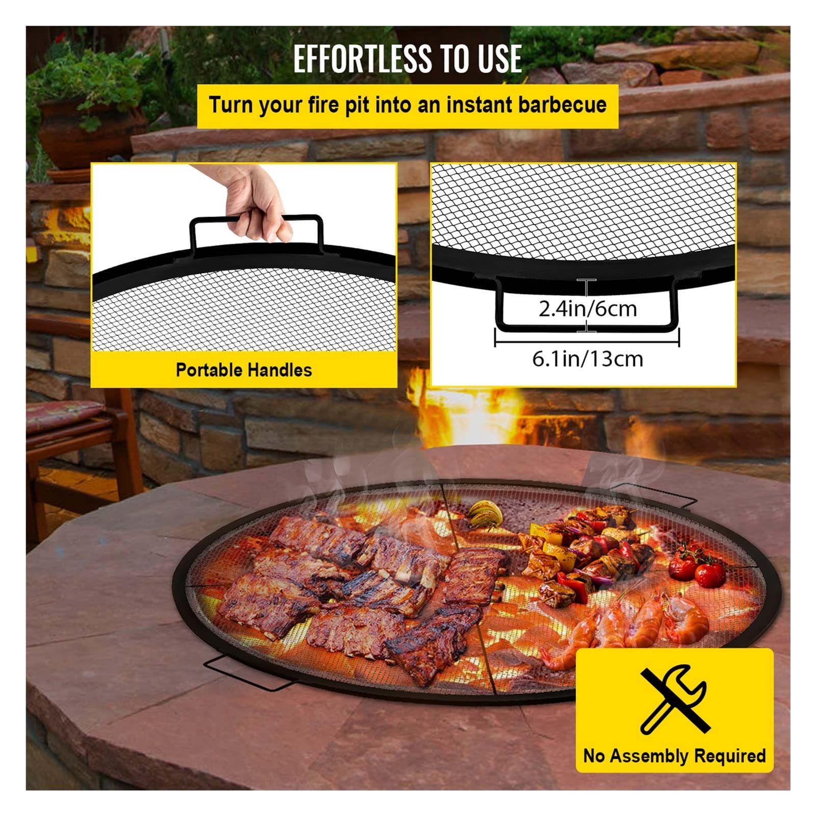 Round Fire Pit Rut, ruszt o średnicy 25 ", okrągłe i czarne stalowe kraty z uchwytami do ogniska Narzędzia do majsterkowania