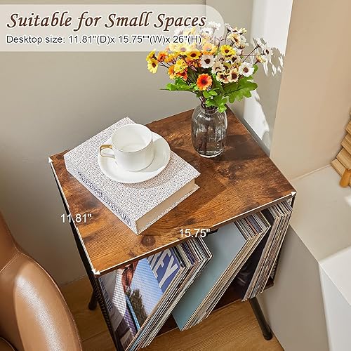 Miniatura 5 de X-cosrack Soporte para tocadiscos con almacenamiento de hasta 100 álbumes, soporte para discos de vinilo pequeño retro  Divisor ajustable,