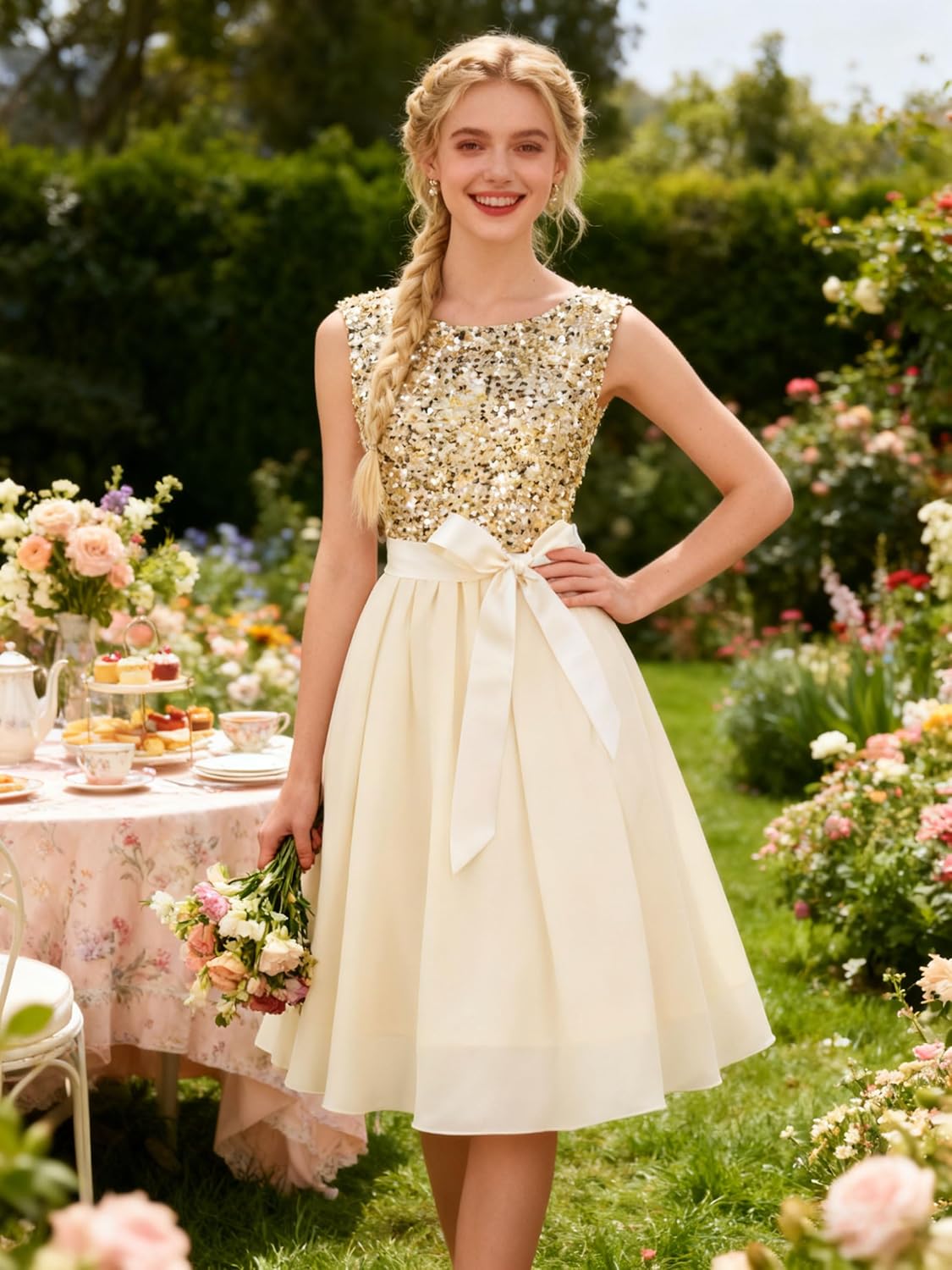 Hanpceirs Women's Boatneck Sleeveless Prom Wedding Guest Bridesmaid Dresses Cocktail Dress - Image 2