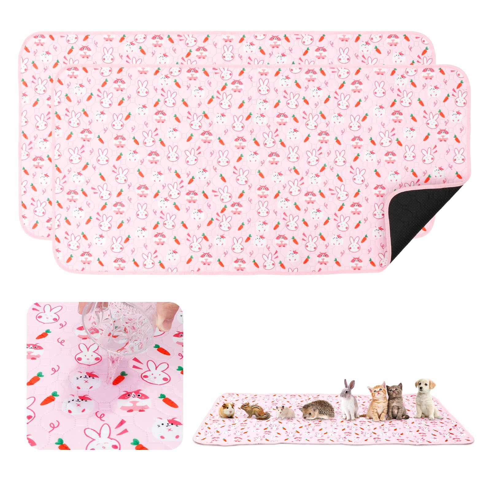 2 Pcs Washable Pee Pads,Guinea Pig Cage Liners,Waterproof Absorbent Cage Liners,120cm×60cm Non-Slip Pet Training Bedding for Cat,Chinchilla, Rabbit, Hamster, Puppy