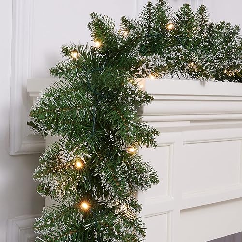 Miniatura 6 de WBHome Guirnalda de Navidad preiluminada de 9 pies106 pulgadas con 50 luces LED, decoración navideña, funciona con pilas (pilas no incluidas)