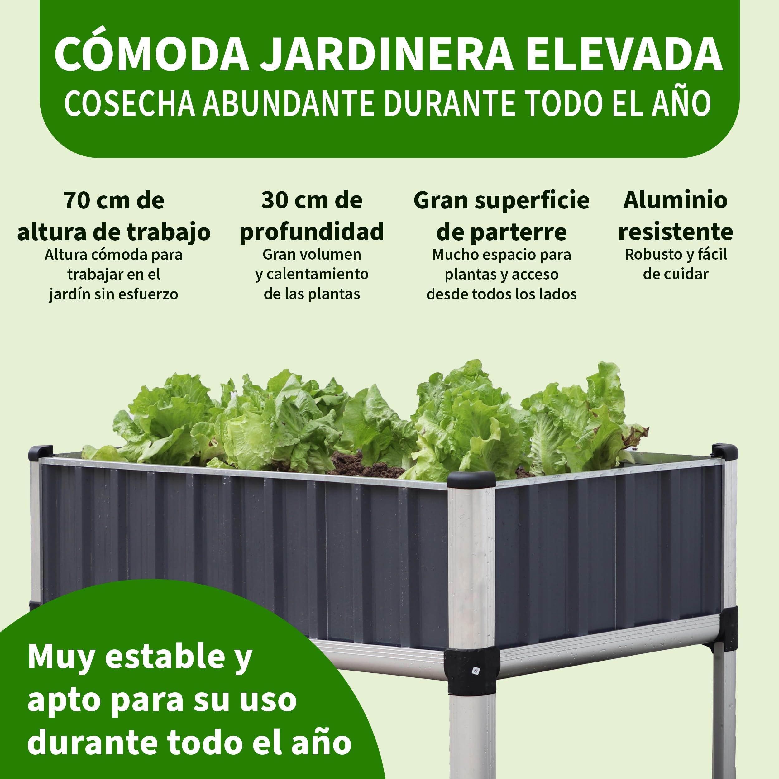 TTL Garden "Superior" - Bancal alto de aluminio con accesorio para semillero - 128 x 114 x 60 cm, gran aluminio de alta calidad con cubierta de invernadero, puertas y techo de policarbonato