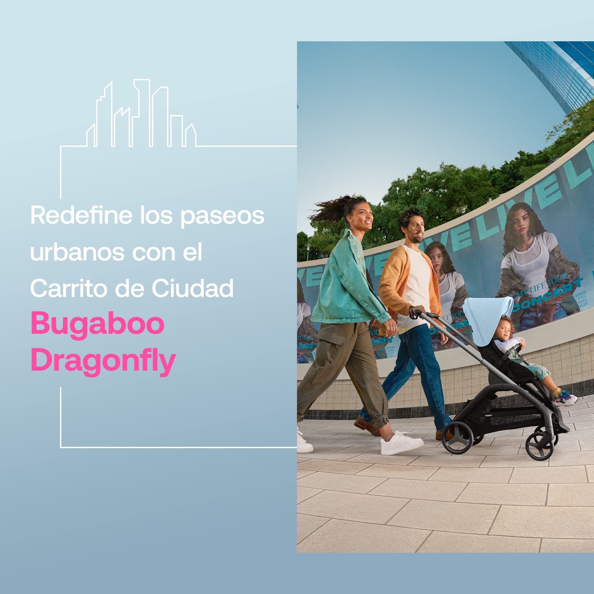 Bugaboo Dragonfly Carrito Urbano, Silla de Paseo Ligera y Compacta, Plegable con Una Sola Mano en cualquier Posición, Suspensión Completa, Cesta Inferior XL, Chasis de Grafito y Capota Grey Melange