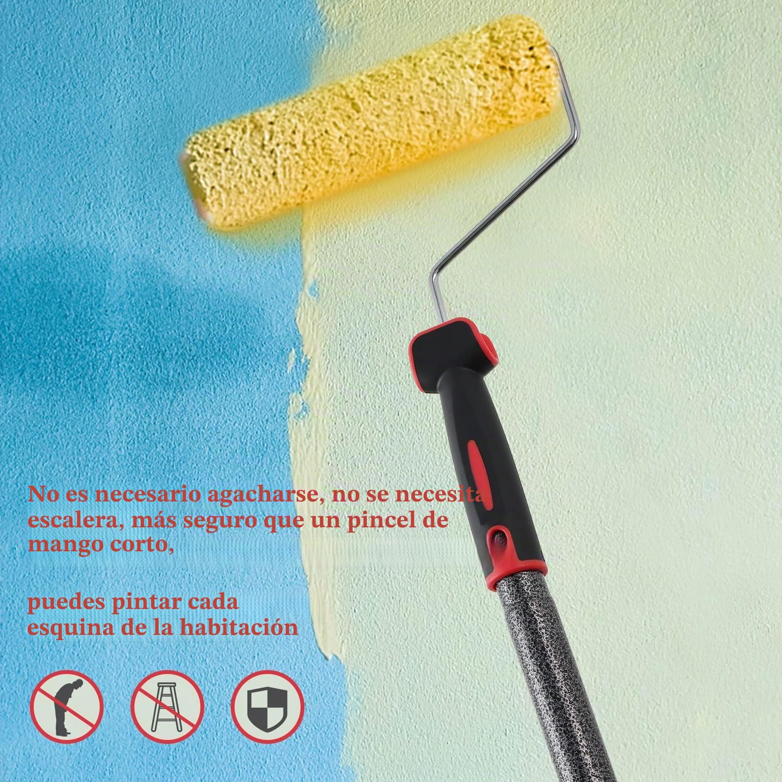Rodillo de pintura, 70 – 180 cm, barra telescópica, rodillo de pintura multifunción, juego con cepillo de pintura para casa, barra de acero inoxidable para paredes y techos, color gris