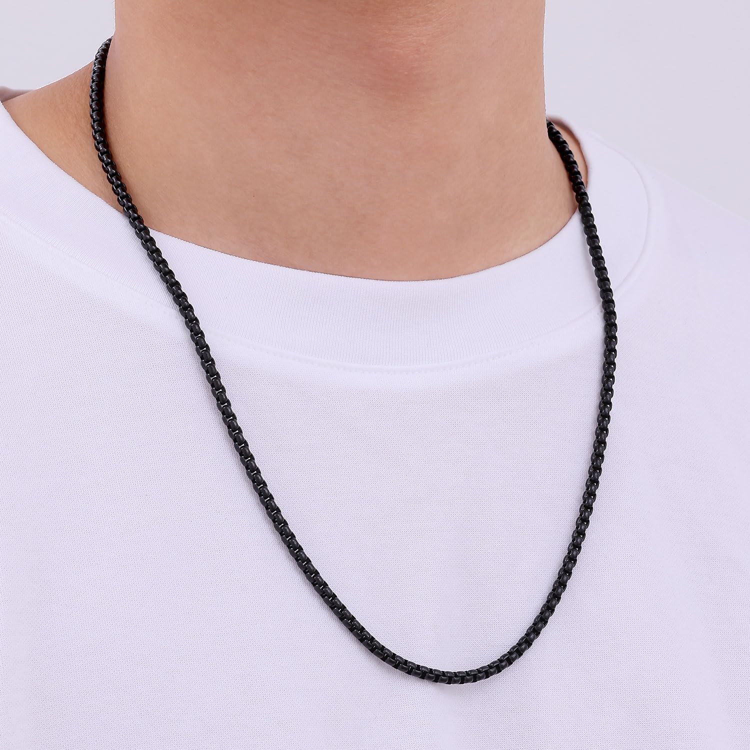 Fiusem Box Chain for Men, Silver Tone/14K Gold Plated/Black Stainless Steel Necklace for Men and Women, Width 2/2.5/3/4/5mm, Length 18-28 Inches - Image 8