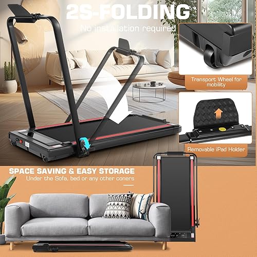 Miniatura 5 de ANCHEER Cintas de correr con inclinación, caminadora para debajo del escritorio, caminadora plegable 2s, cinta de correr máxima de 300 libras,