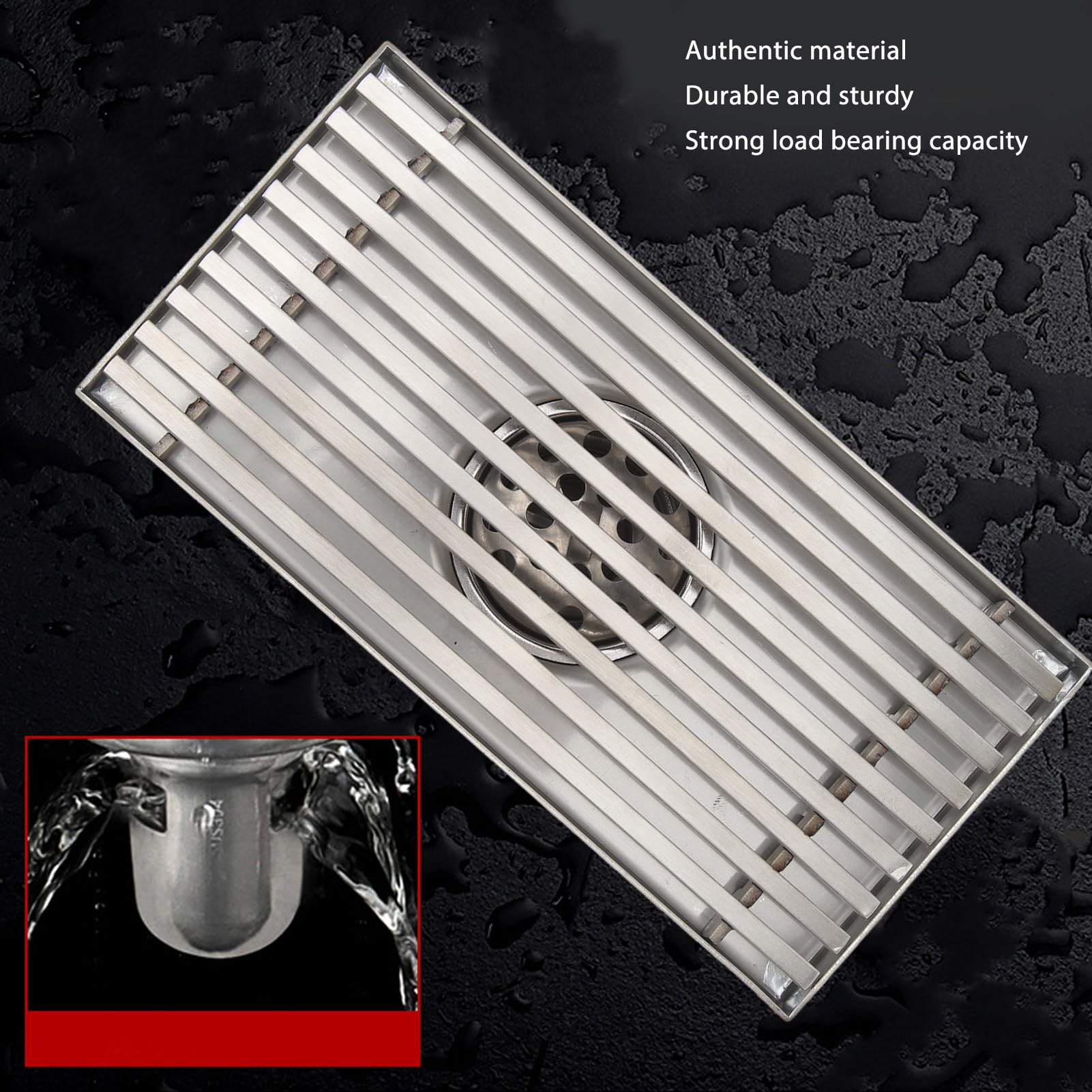 Desagüe de Ducha Lineal de Acero Inoxidable 304 |Drenaje eficiente de Tira Larga de 8 Pulgadas para tubería de 50 mm |Olor: la Rejilla de Bloqueo Mantiene el baño ventilado (Drenaje Medio)