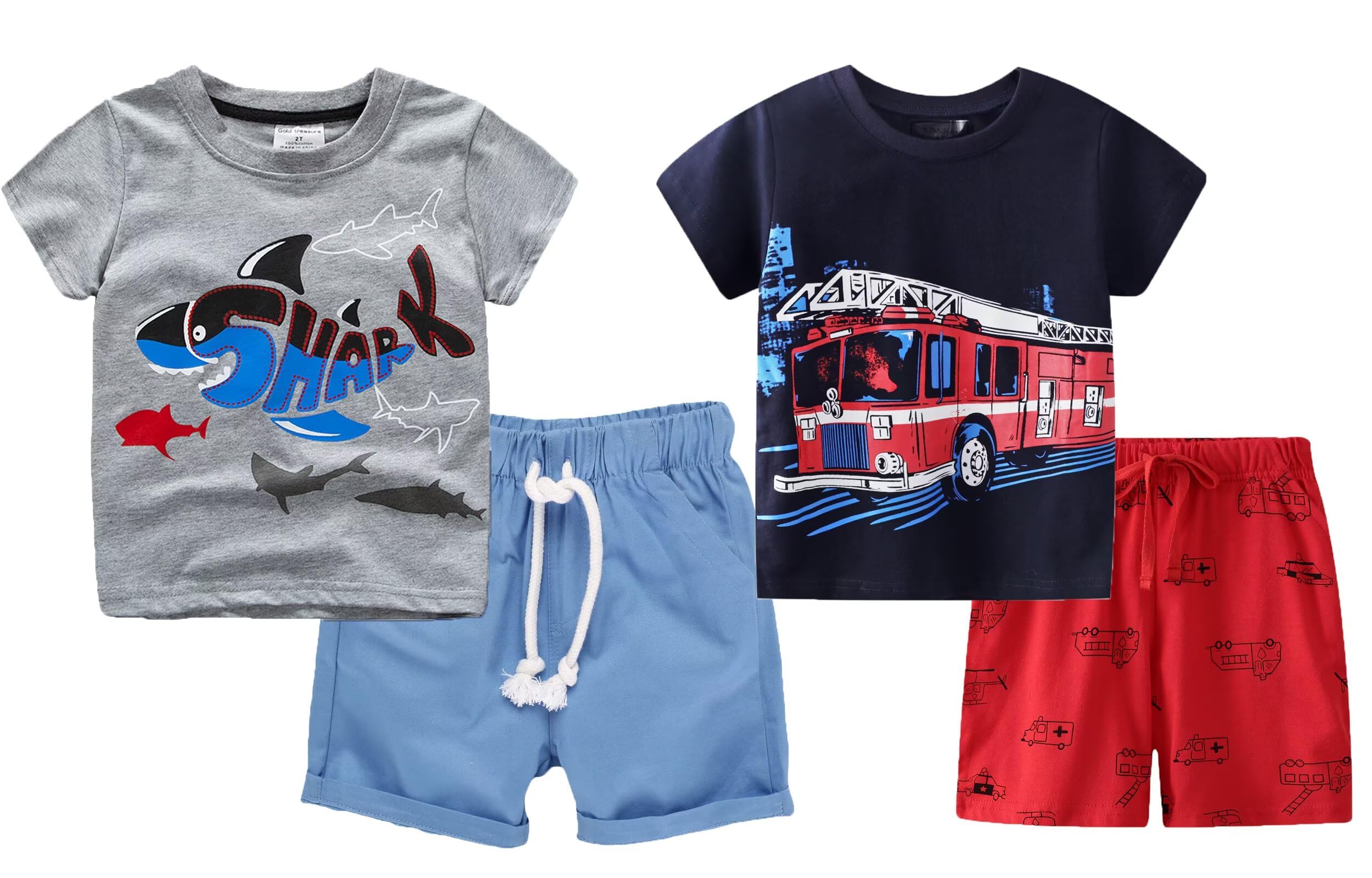 BIBNice Toddler Boy Summer Clothes Outfits Kids Cotton Short Sleeve Shirt Shorts Set 2-7 Years