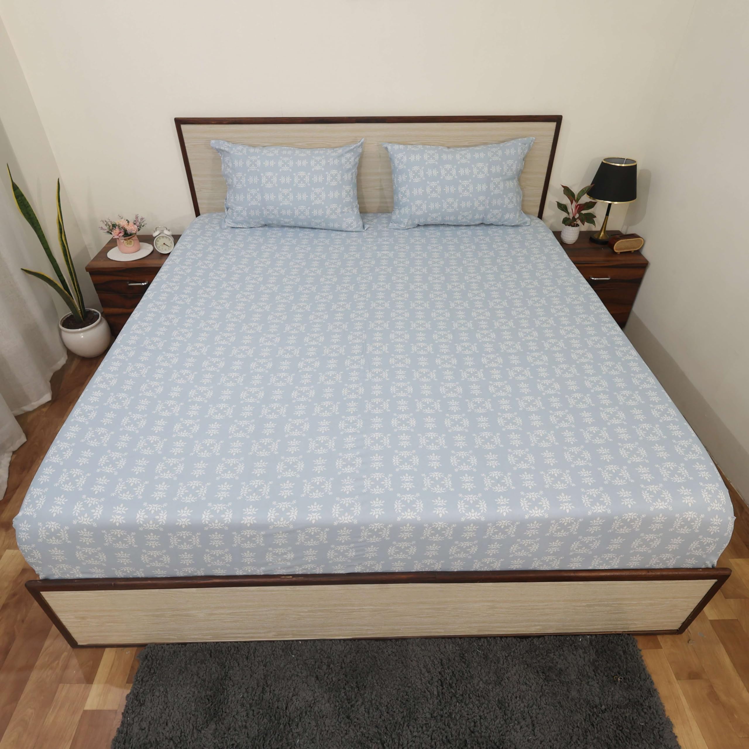 Bhoomi Impex Microfiber Bedsheet Double 90 x 100 Inches Printed Soft Flat Sheet with 2 Pillow Cover - Geometric Grace